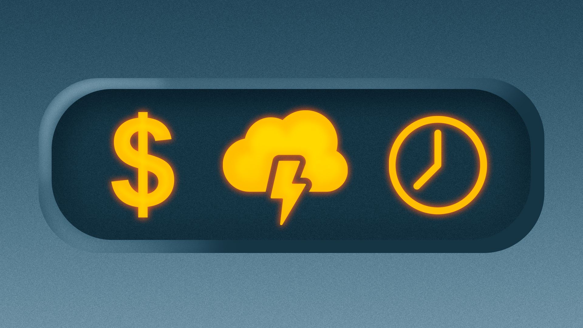 Illustration of an overhead panel on a plane with a dollar sign, storm cloud, and clock