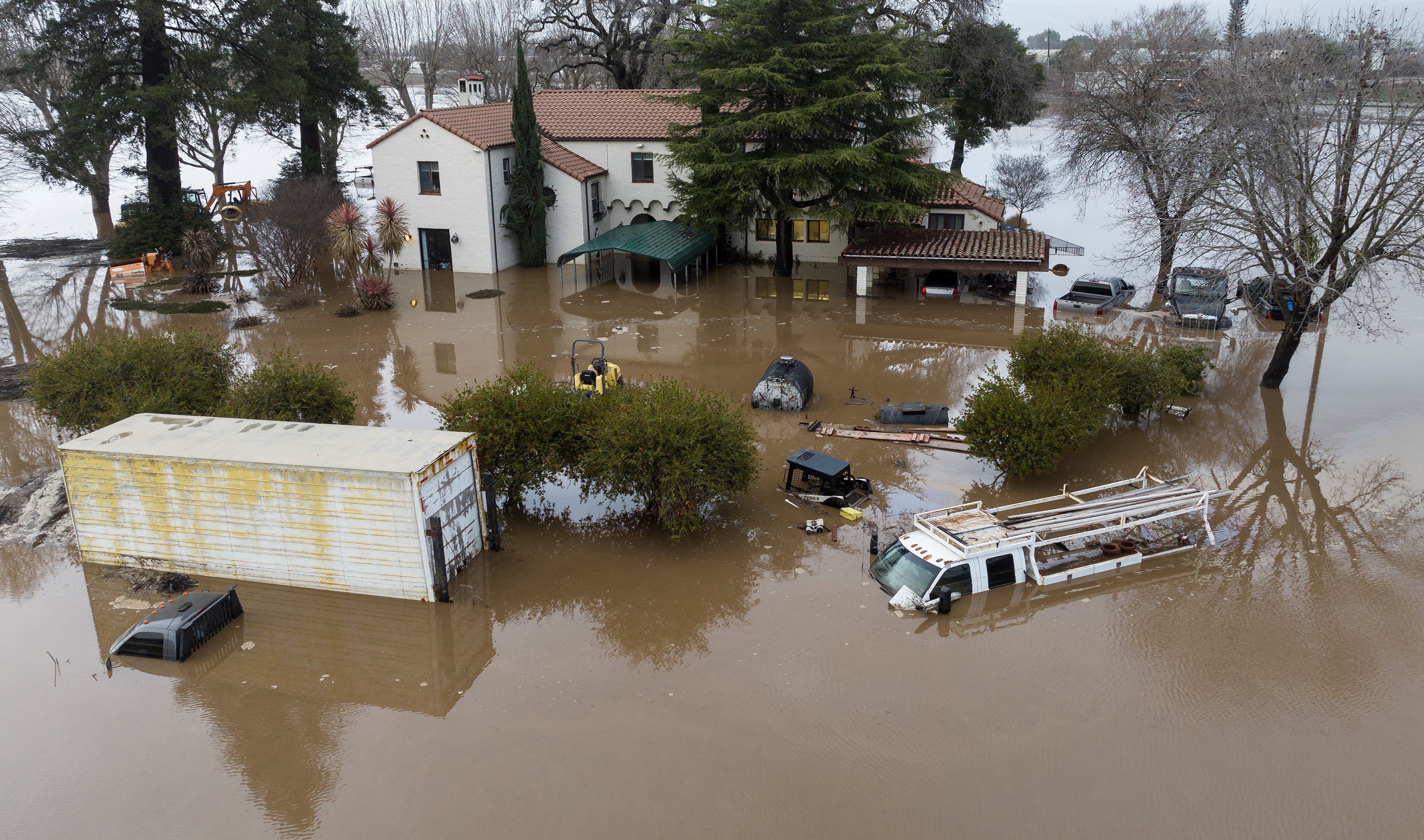 A flooded home partially underwater in Gilroy, California, on Jan. 9.
