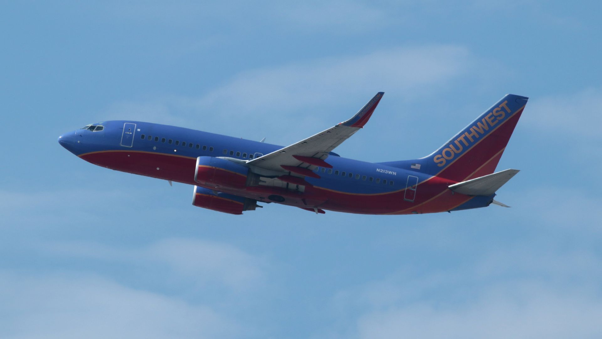 A Southwest Airlines plane in the sky