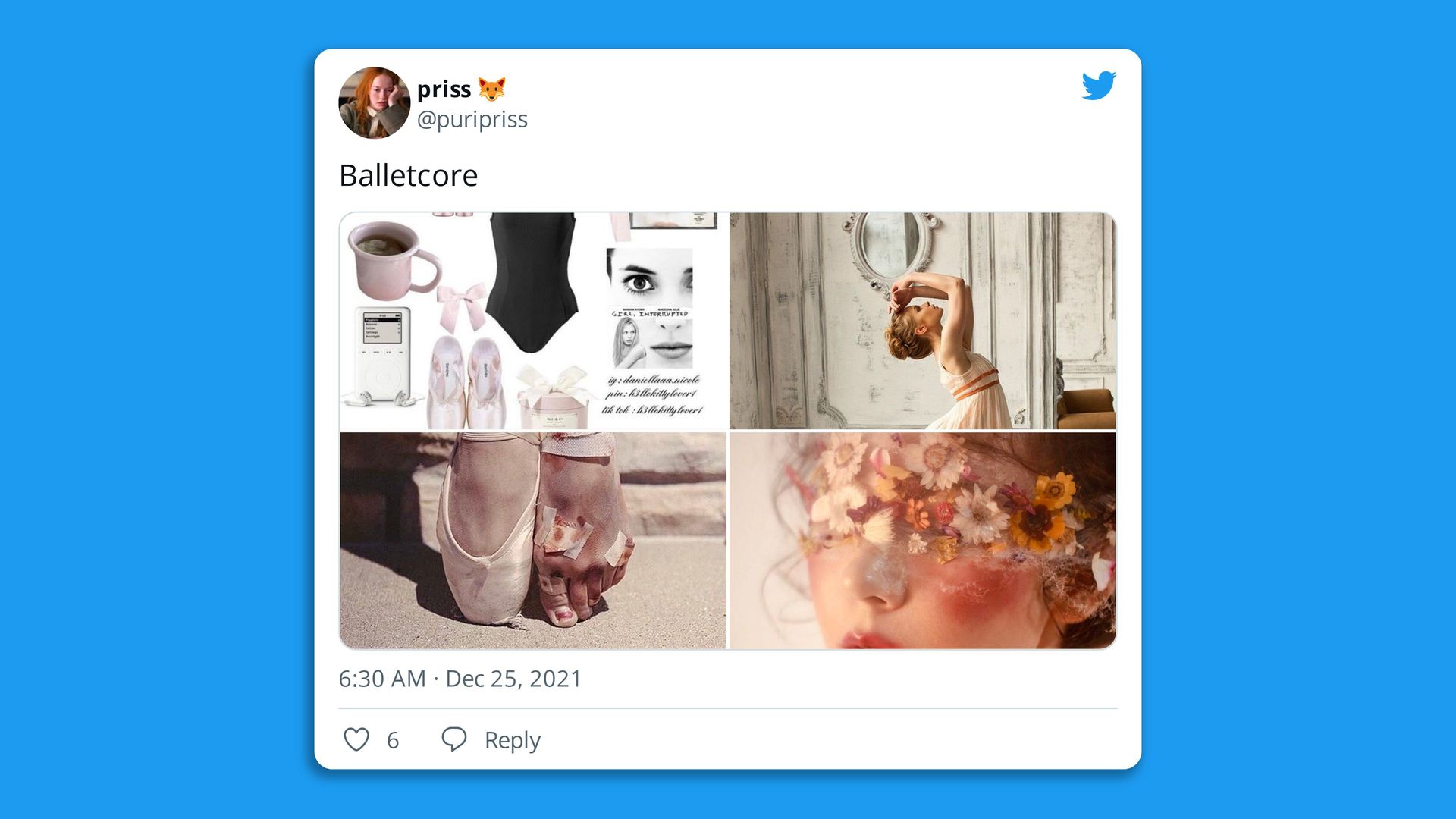 A tweet of images that have the "balletcore" aesthetic