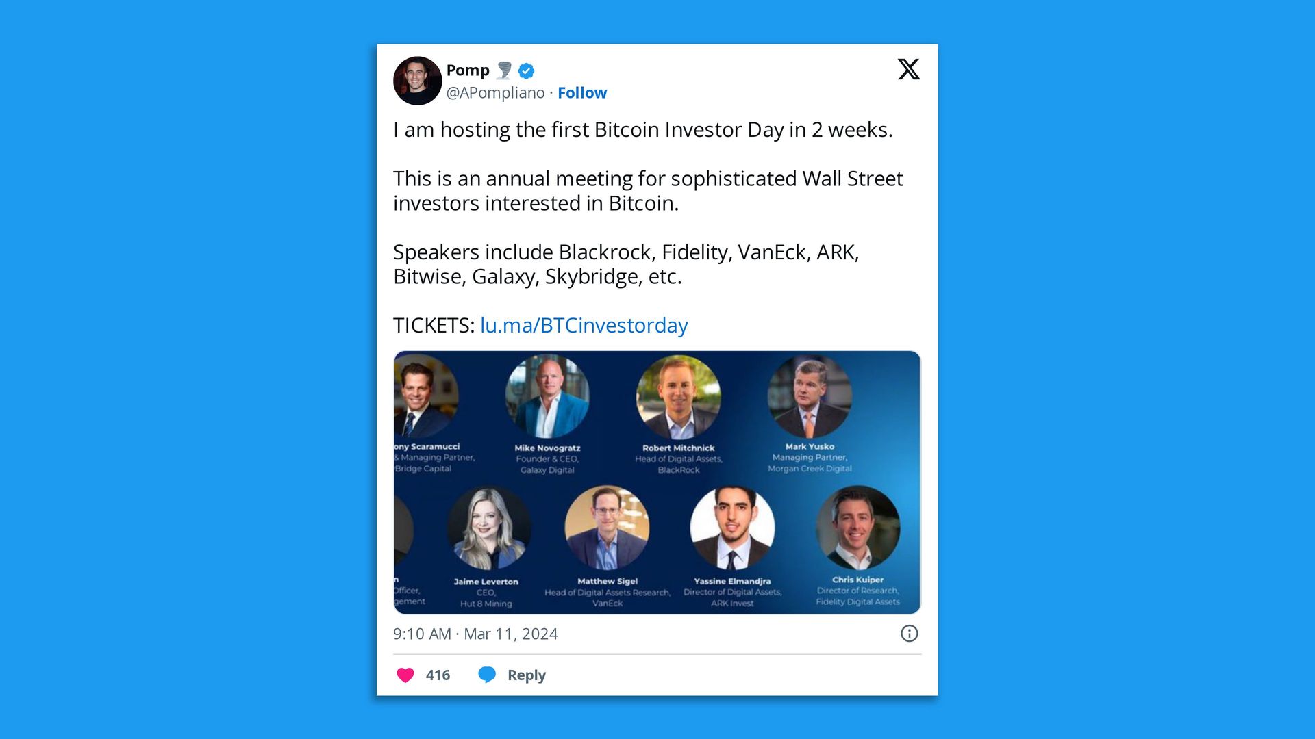 A bunch of headshots of dudes in suits in a conference announcement