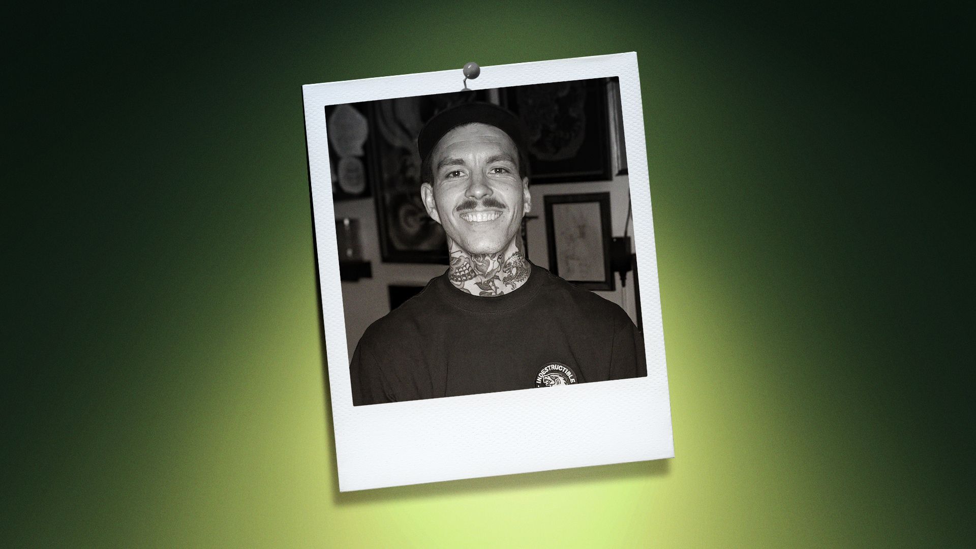 Photo illustration of Logan Isaacson in a polaroid photo.