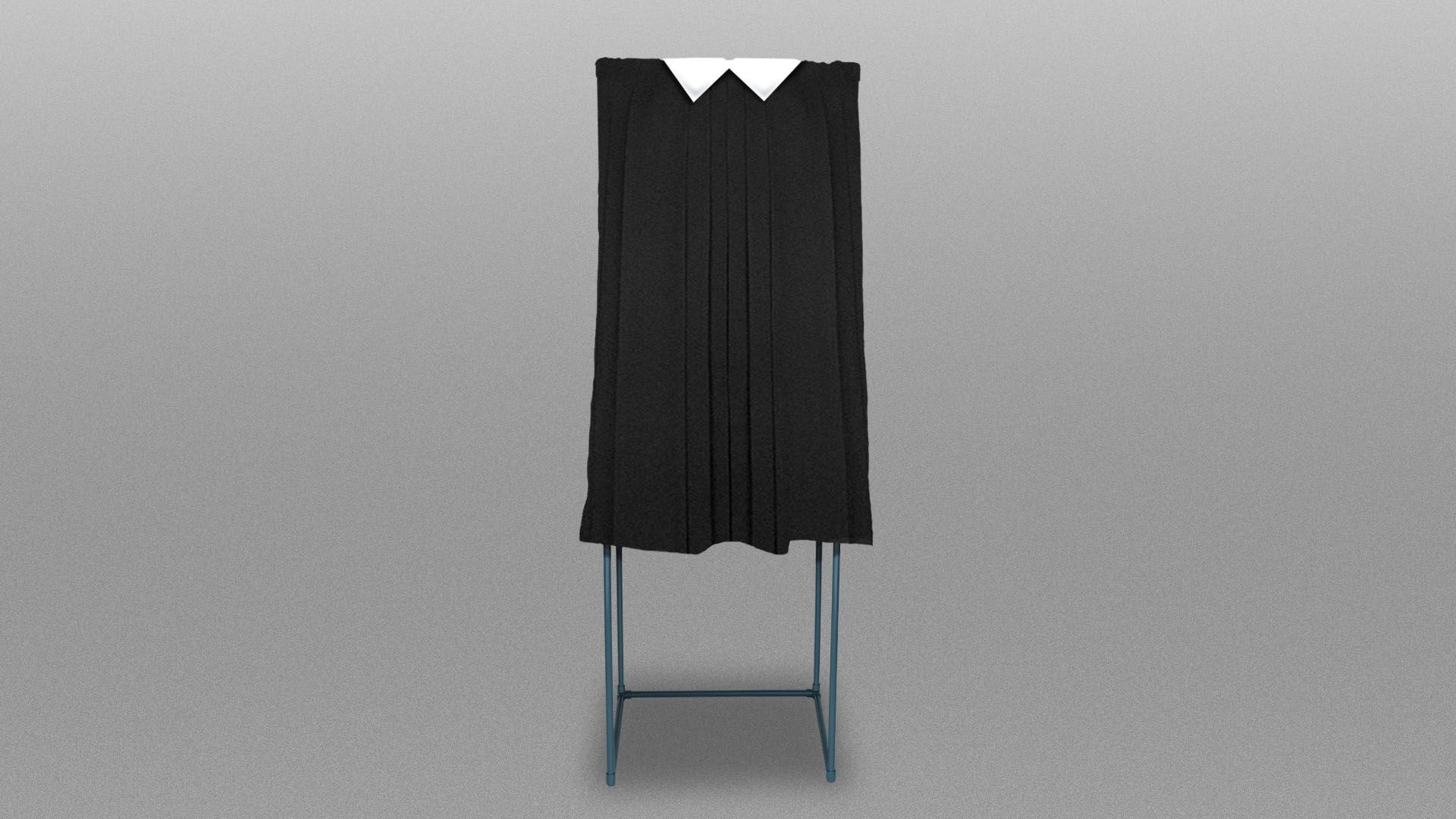 Illustration of a voting booth with a curtain shaped like a judge's robes