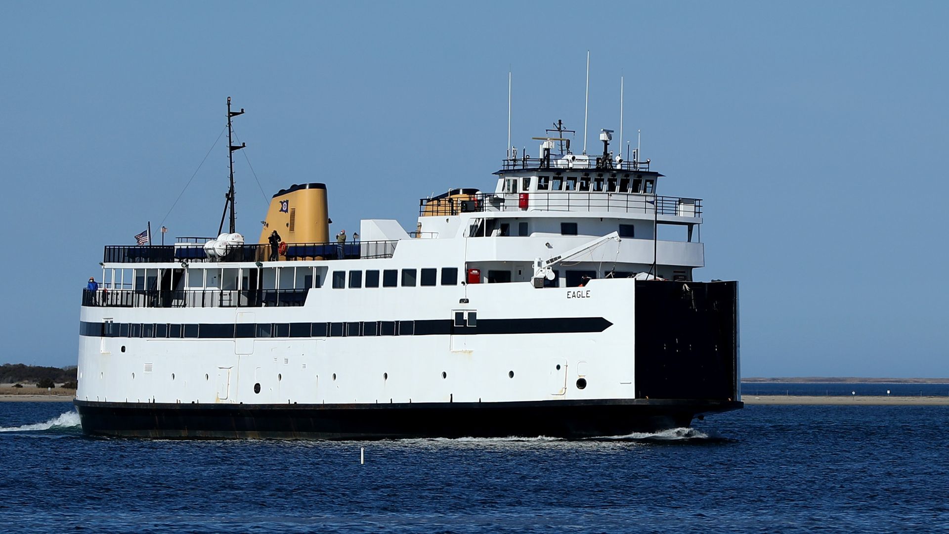 Photo of a white Steamship Authority ferry in the water