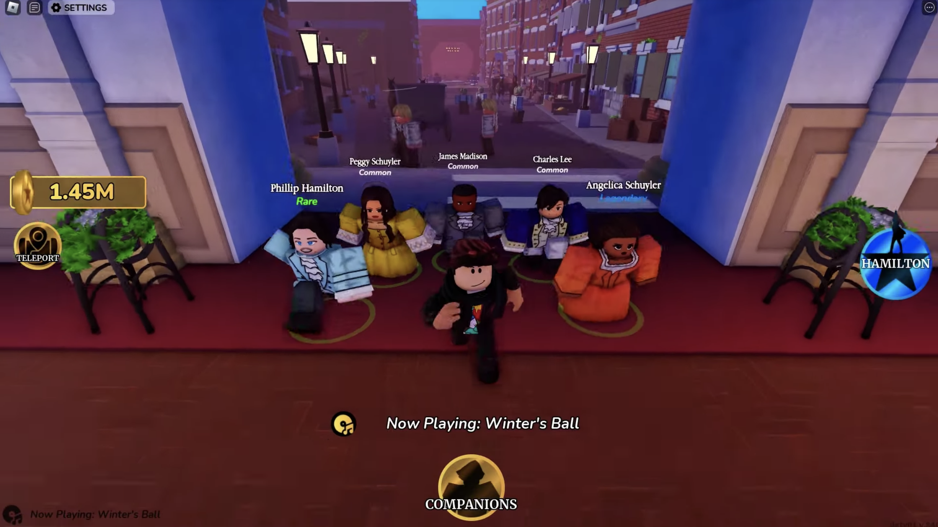 Video game screenshot of avatars named after characters in Hamilton