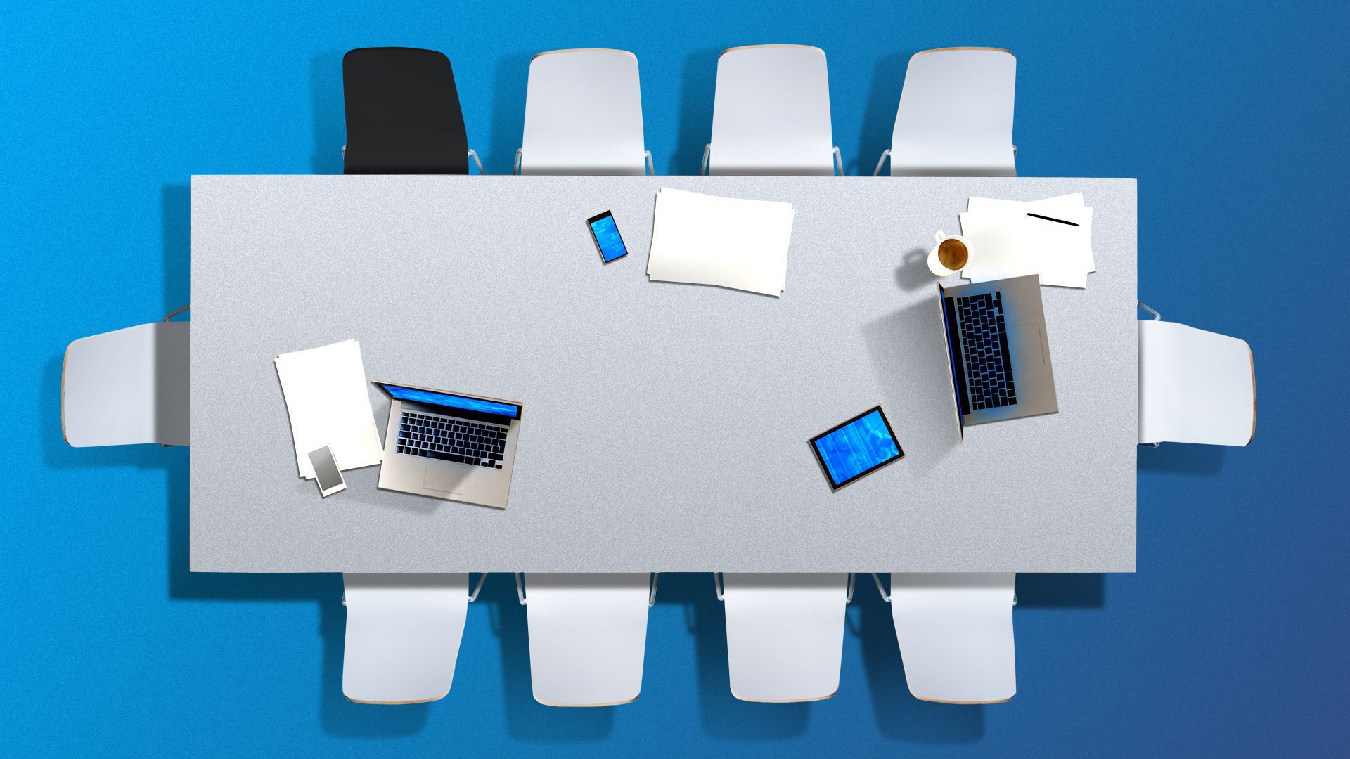 A conference table with technology