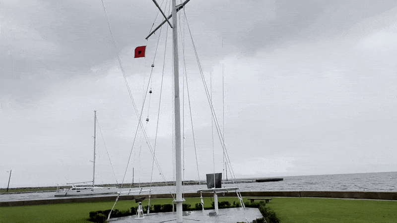 A tropical storm warning flag flies at the New Orleans lakefront ahead of Tropical Storm Francine.