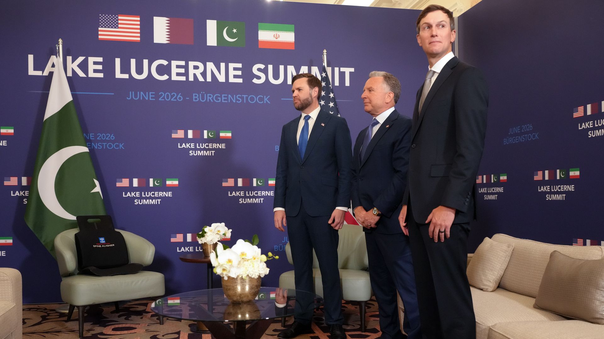 U.S. Vice President JD Vance waits, alongside Steve Witkoff, Special Envoy for Peace Missions and Jared Kushner, to meet with Pakistan's Prime Minister Shehbaz Sharif for high-level talks aimed at advancing a deal to end the Iran war.