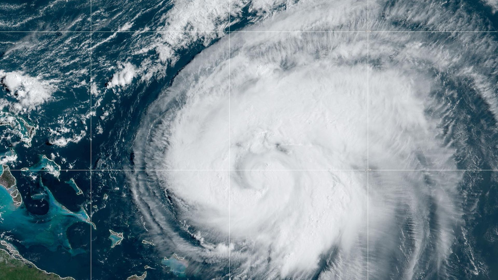 Satellite image showing the spiral cloud pattern associated with Hurricane Ernesto.