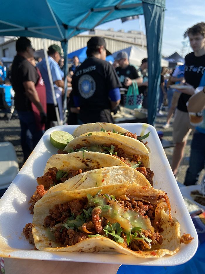 Tacos at a Charlotte FC tailgate. 