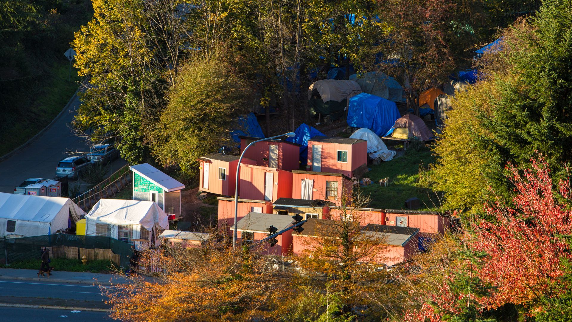  A homeless encampment known as Nickelsville, in Seattle, Washington.