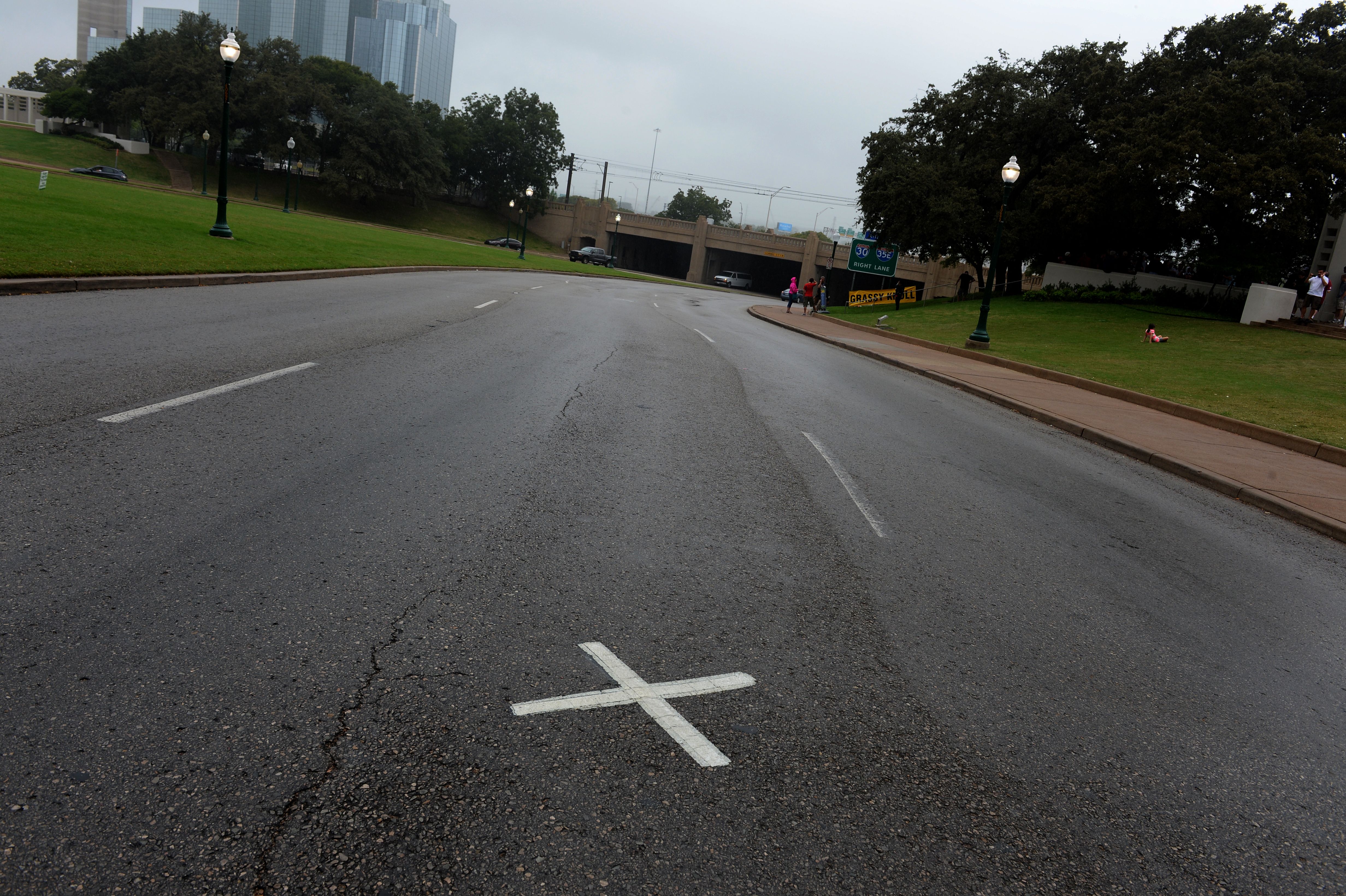 An X on a wet road