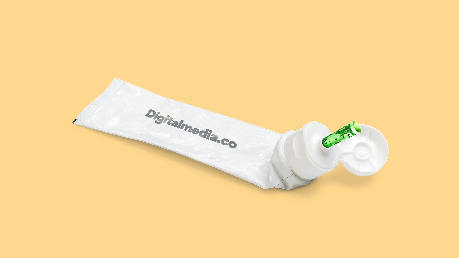 Illustration of a dollar being squeezed out of an almost empty toothpaste tube that says "digitalmedia.co"