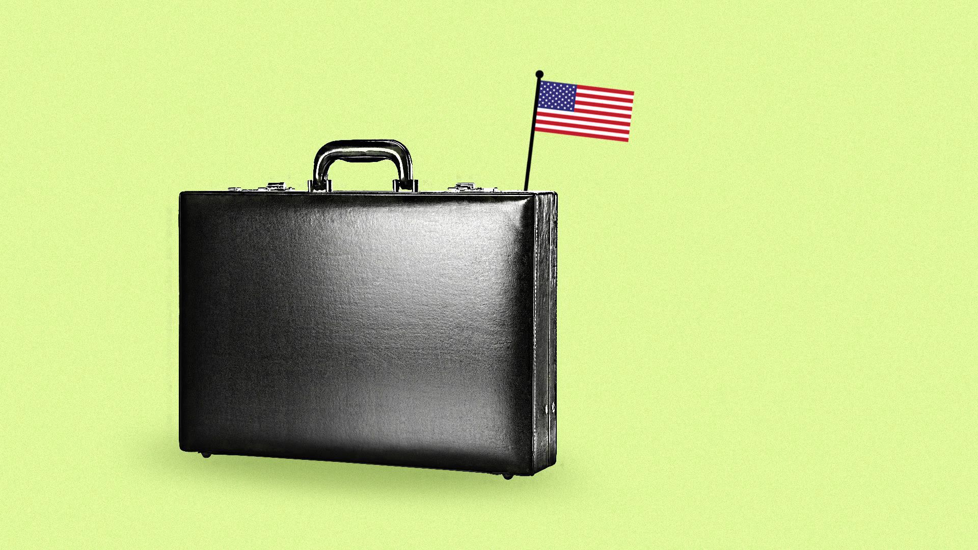 A briefcase with an American flag sticking out of it 