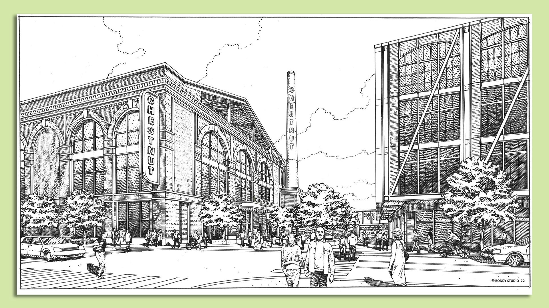 A rendering of the proposed concert hall for Chestnut Street