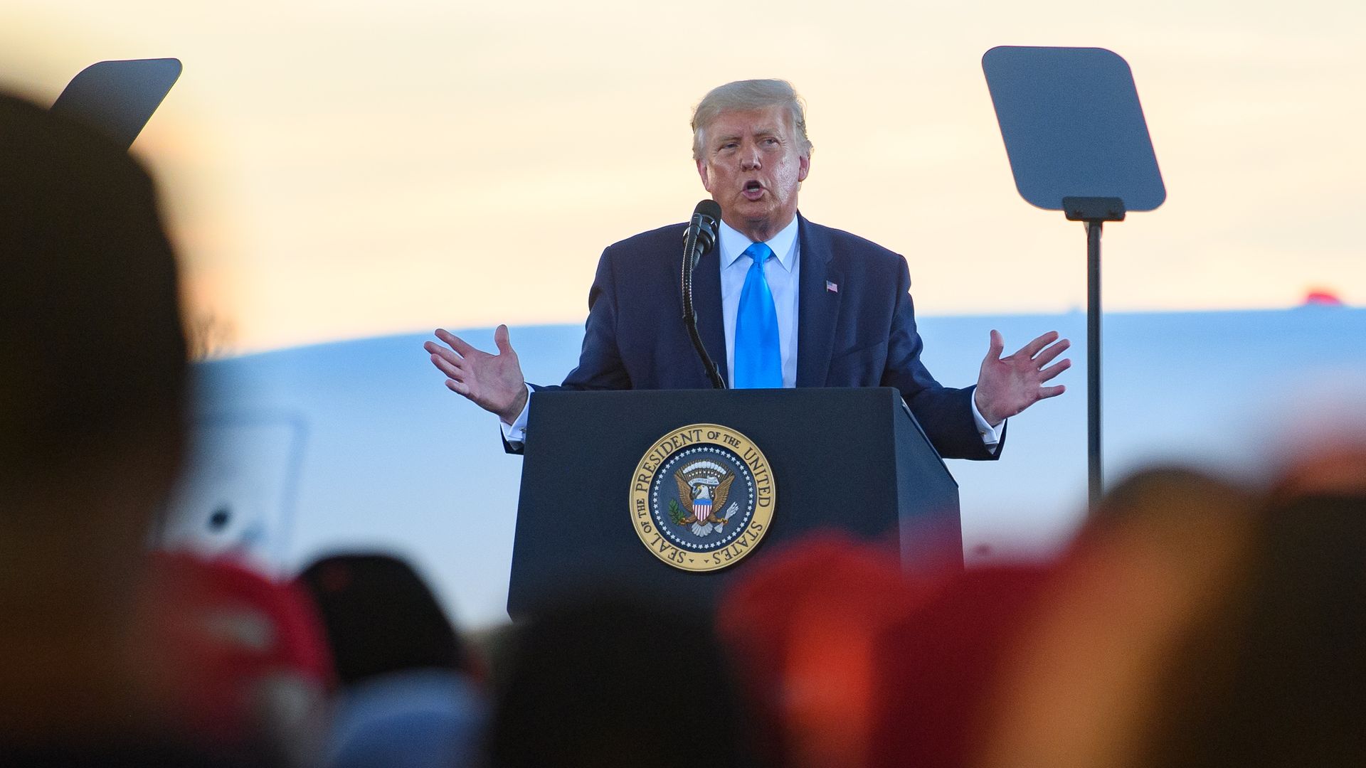 President Donald Trump speaks at a campaign rally. 