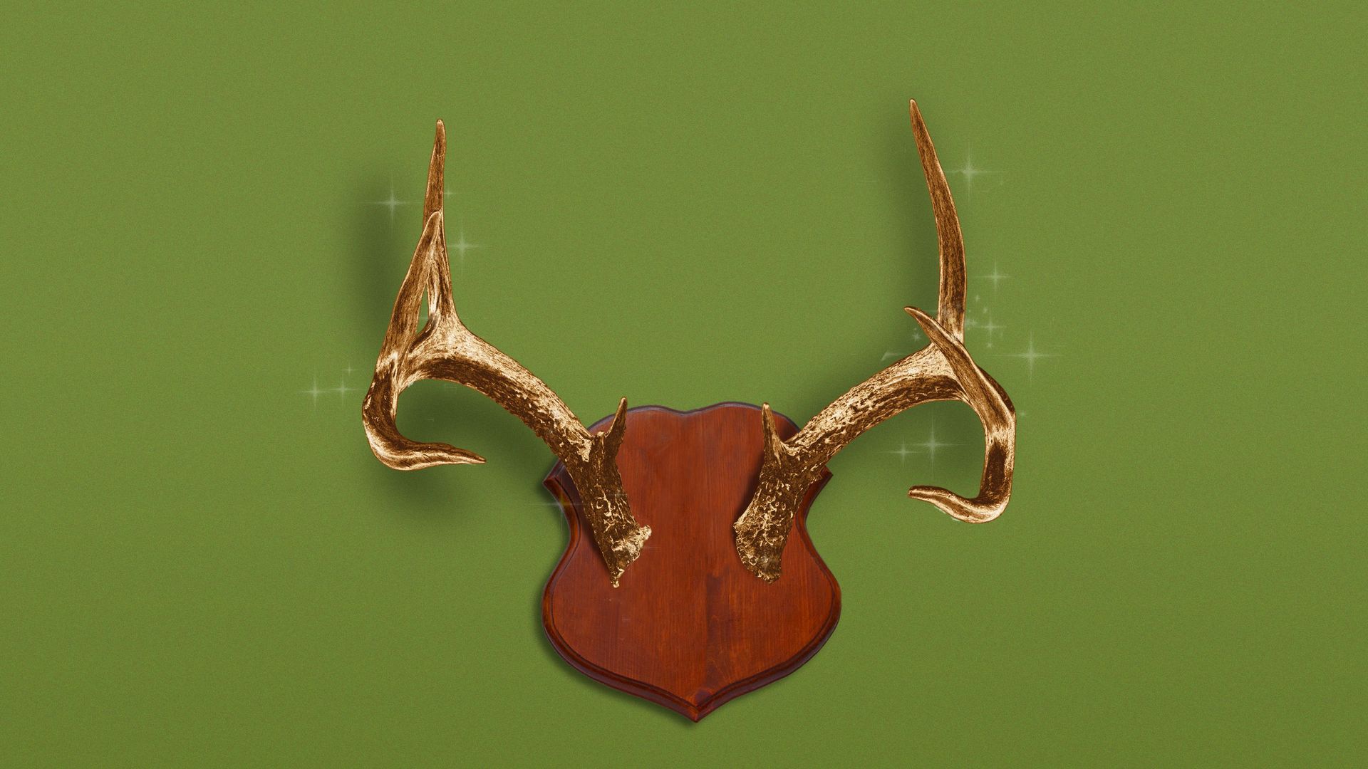 Illustration of golden mounted antlers.
