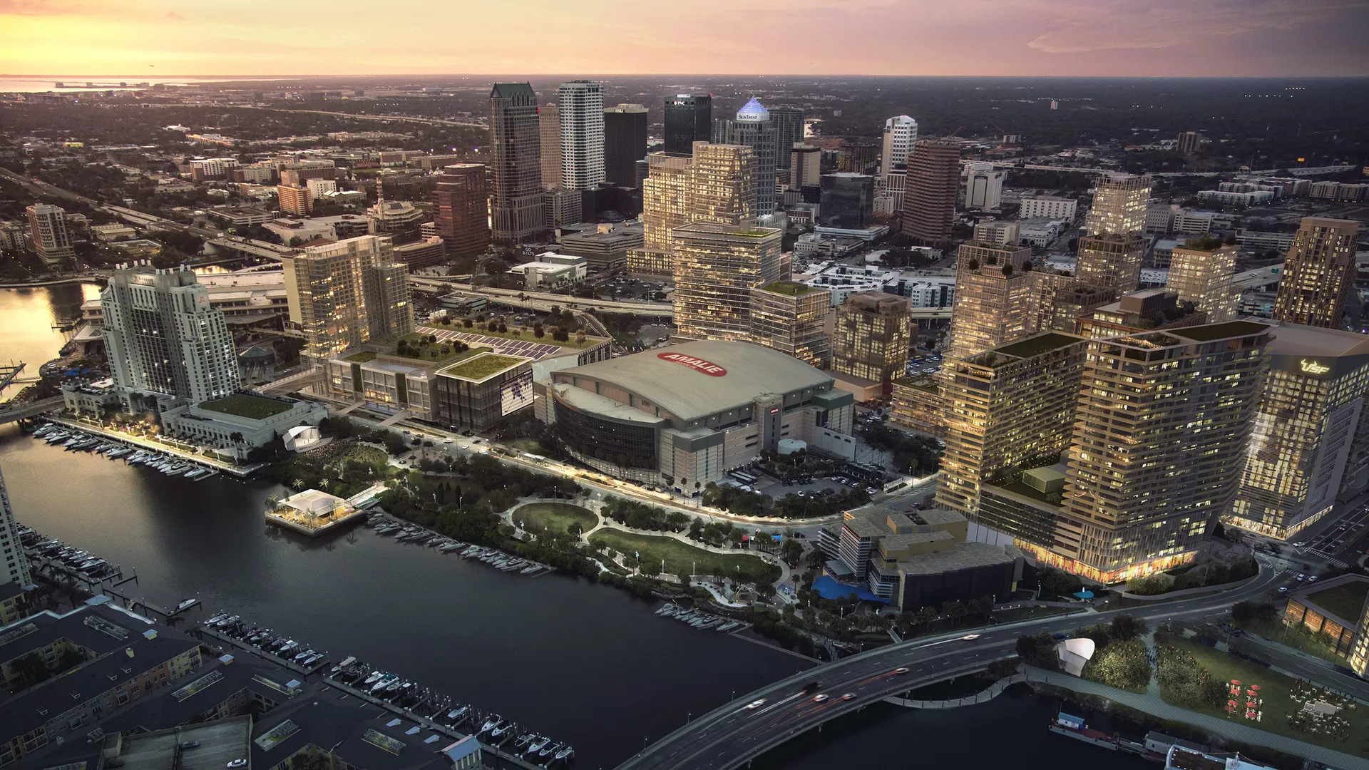 A skyline view of Water Street Tampa