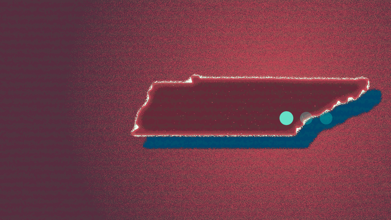 Animated illustration of the state of Tennessee glitching, with an ellipsis cycling through its dots on top of it.