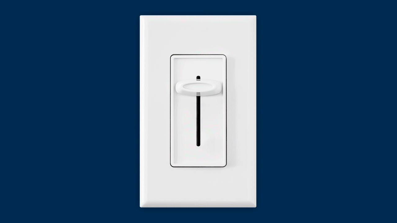 Illustration of a light dimmer sliding down and revealing a starry sky behind it