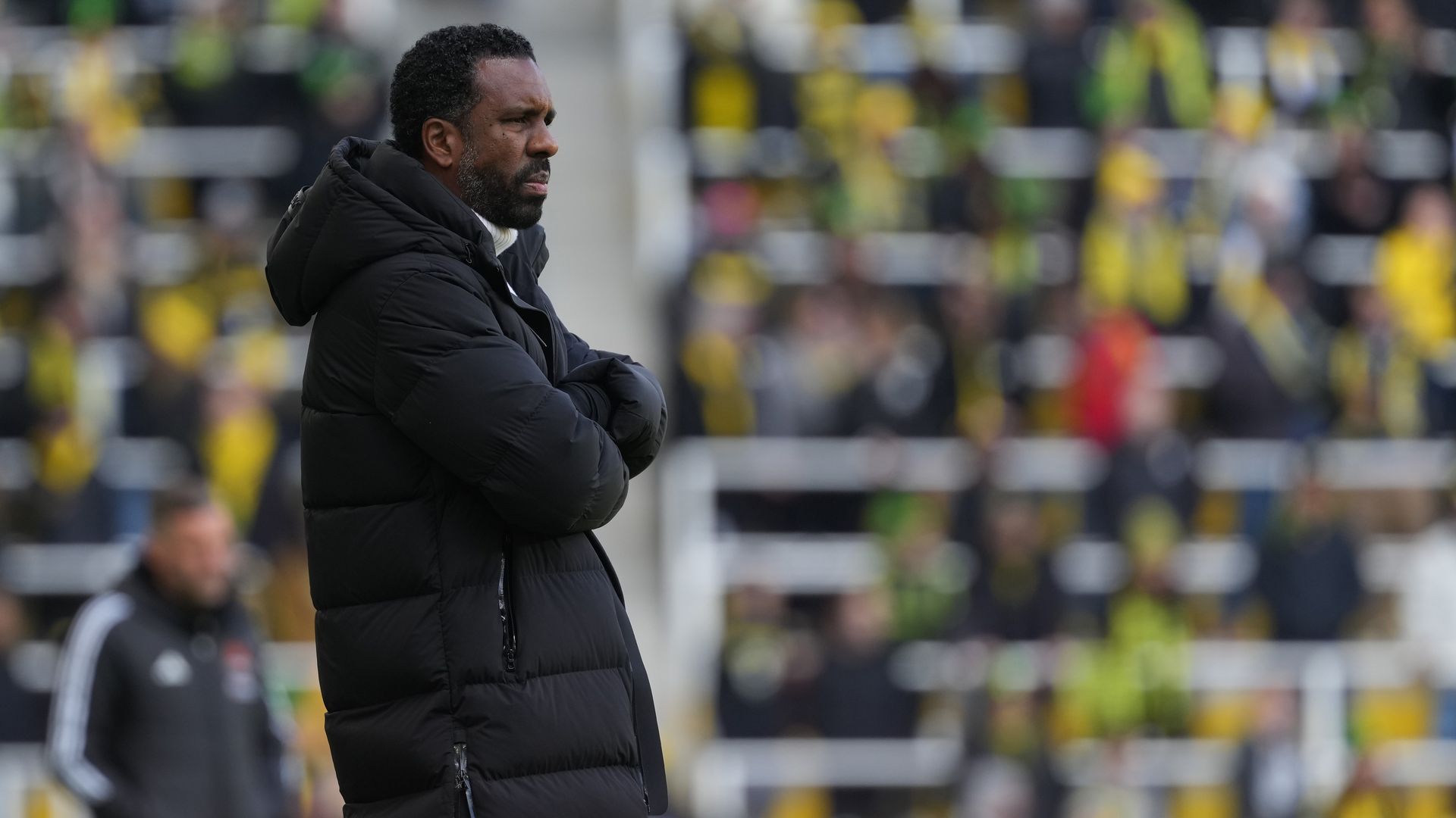 Columbus Crew coach Wilfried Nancy looks out onto the field