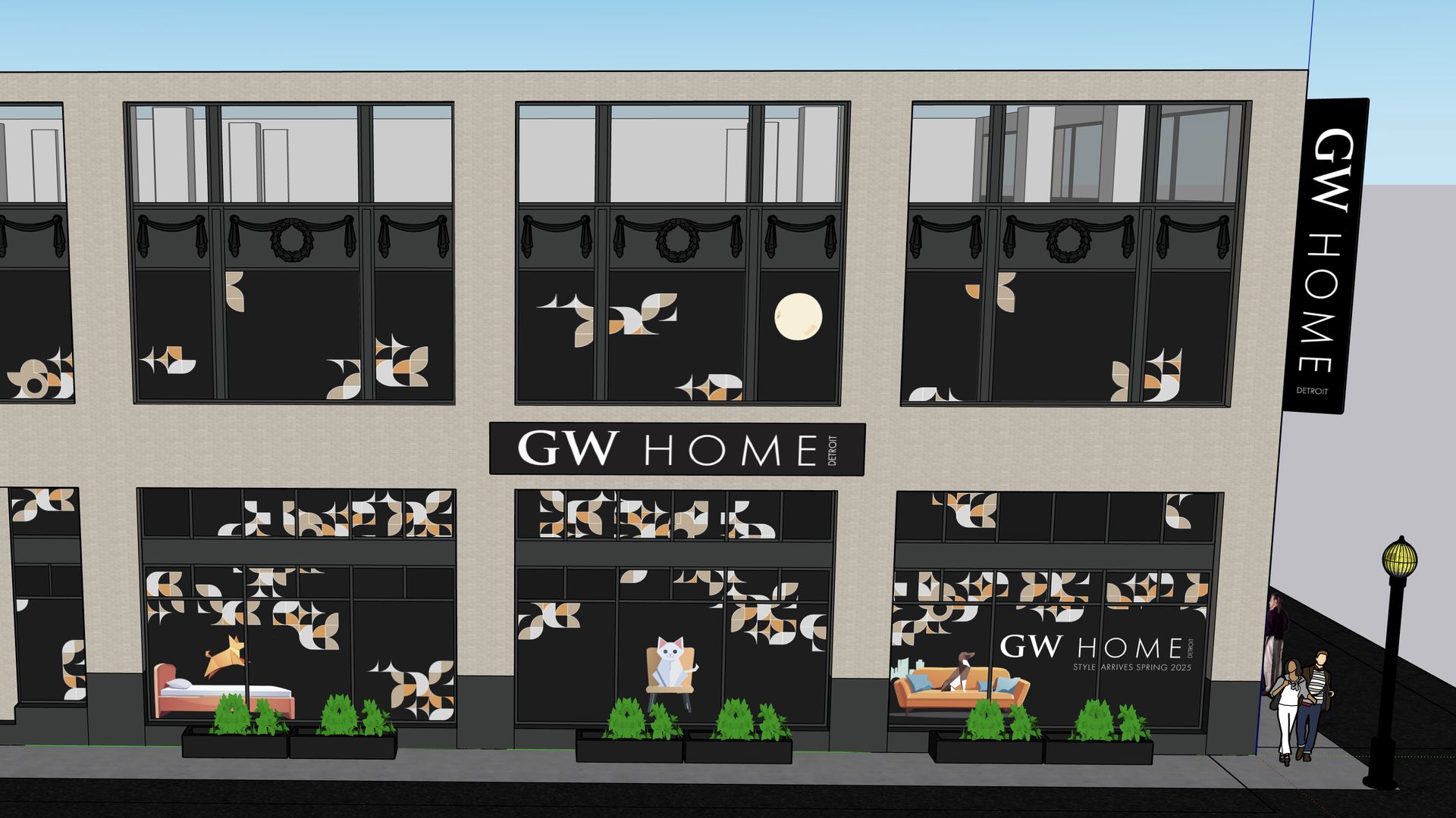 A rendering of a store with "GW Home" on it