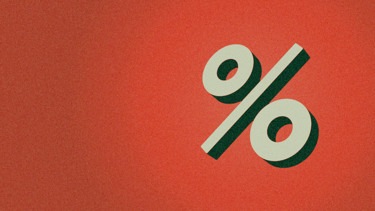 Animated illustration of a percent sign that turns into a pause button.