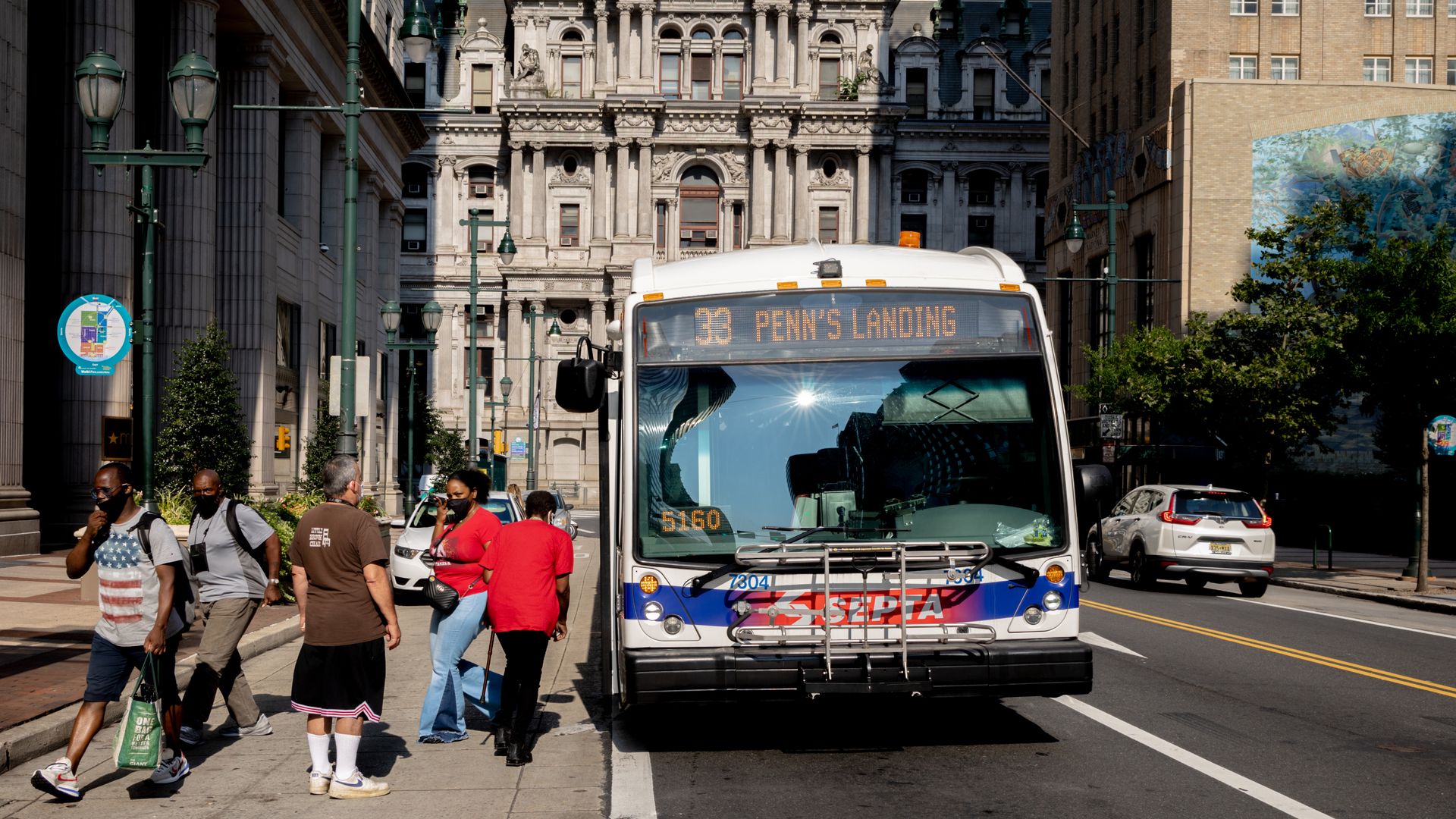 A SEPTA bus outside Philadelphia City Hall. 