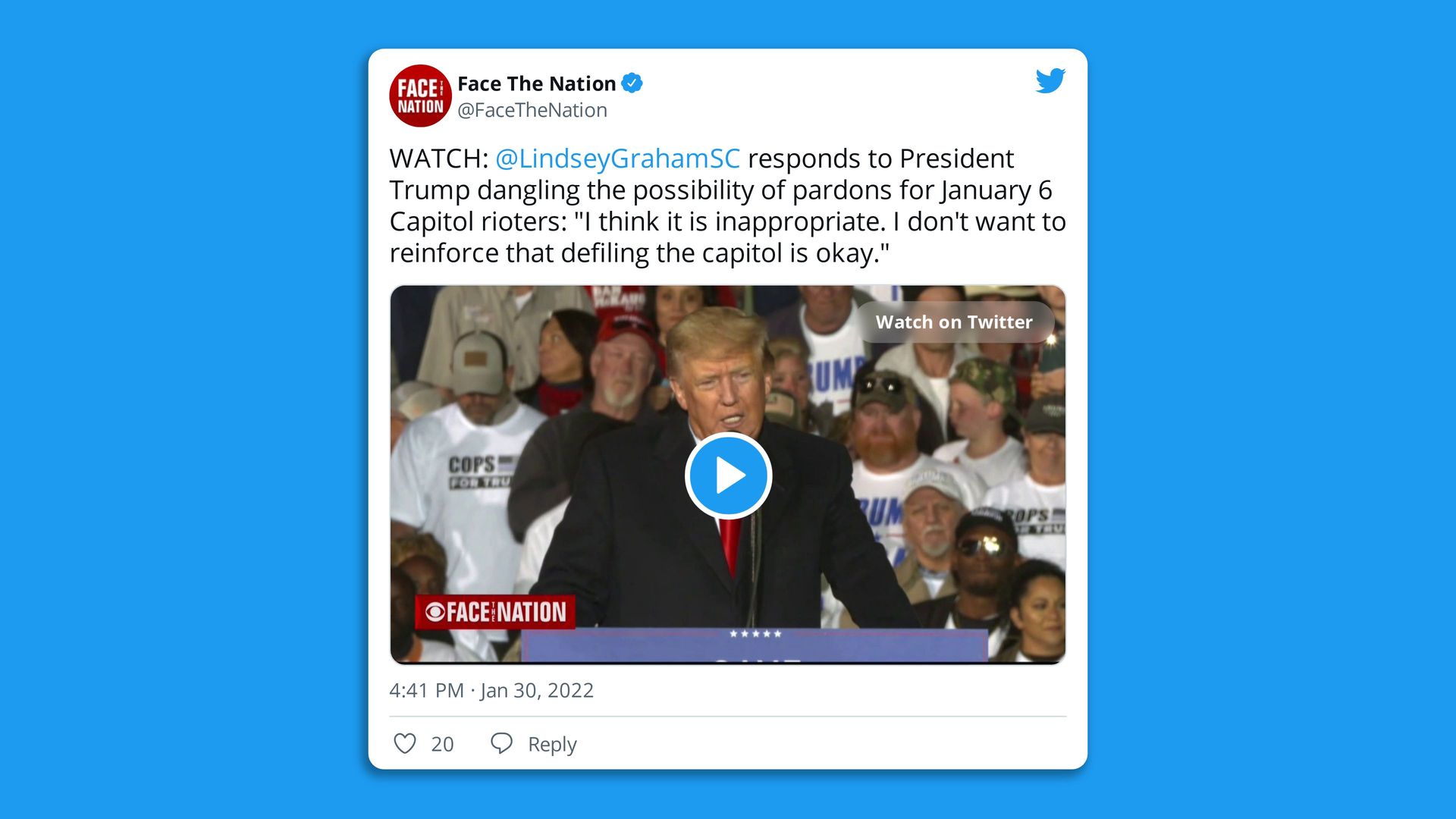 A screengrab shows a tweet from the CBS News program 