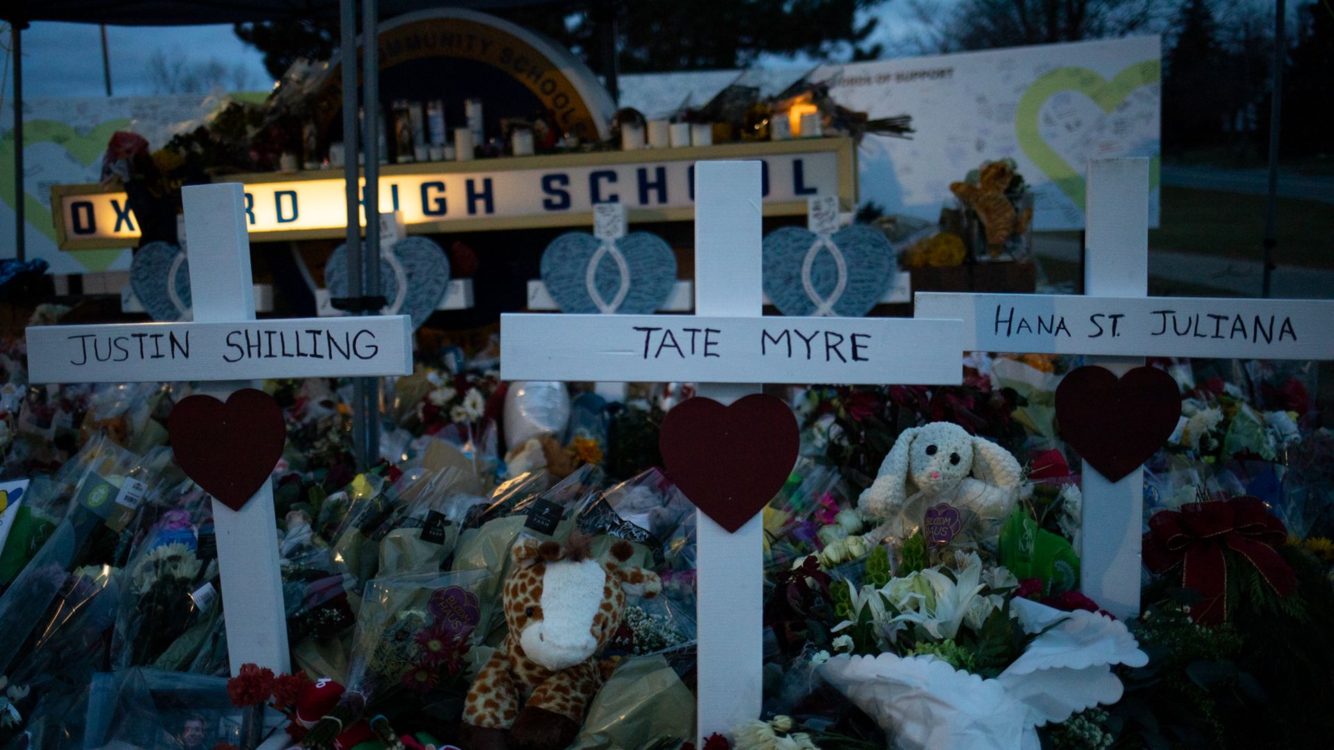 The memorial outside of Oxford High School on December 7, 2021 in Oxford, Michigan.