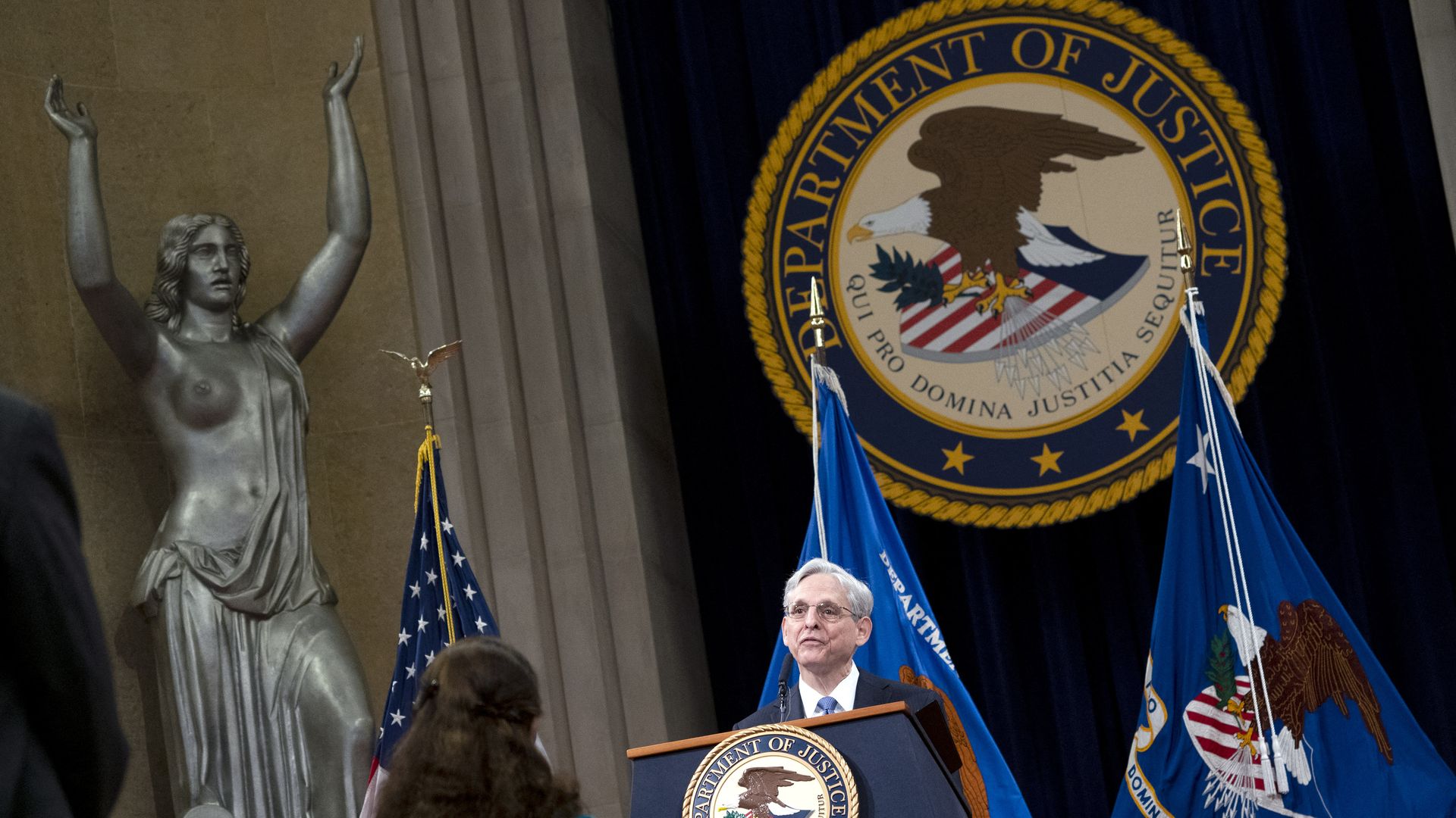 Attorney General Merrick Garland speaking in the Department of Justice in Washington, D.C., on March 11.