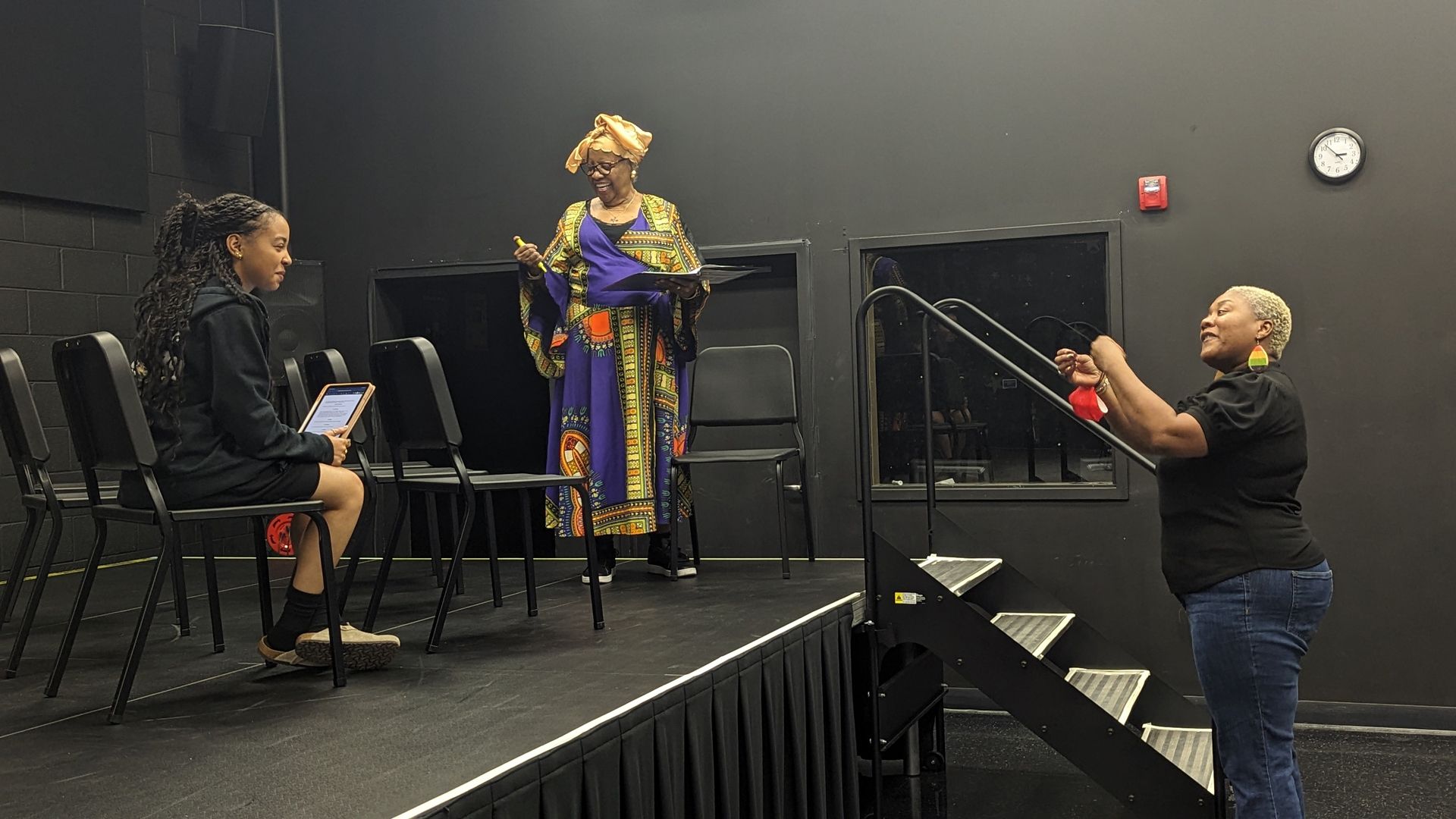 A stage rehearsal for Courageous Steps: Bridging the Divide for Equality