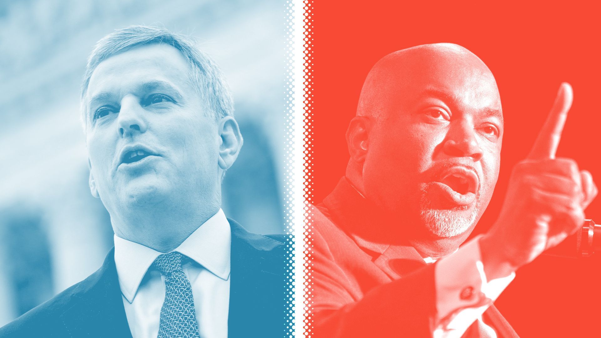 Photo illustration of Mark Robinson and Josh Stein.