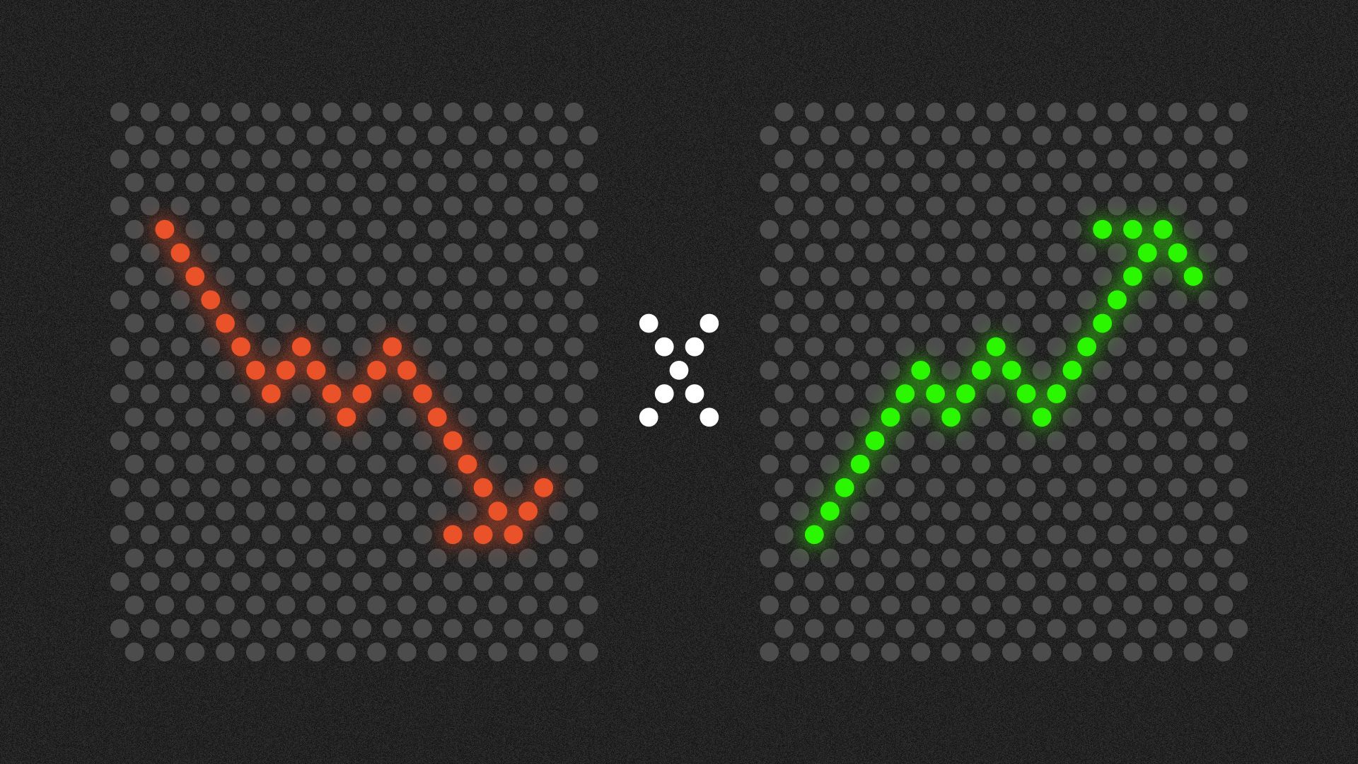 Illustration of scoreboard with a downward line illuminated on one side and an upward line illuminated on the other.