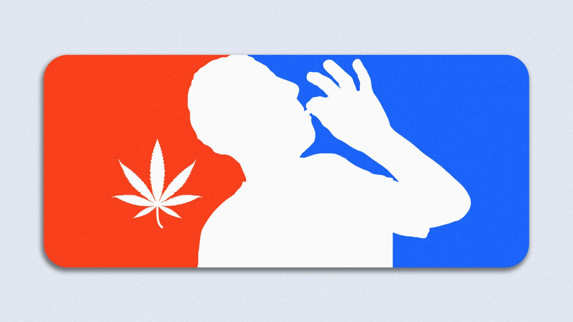 Illustration of a mock sports league logo featuring a man smoking pot and a marijuana leaf