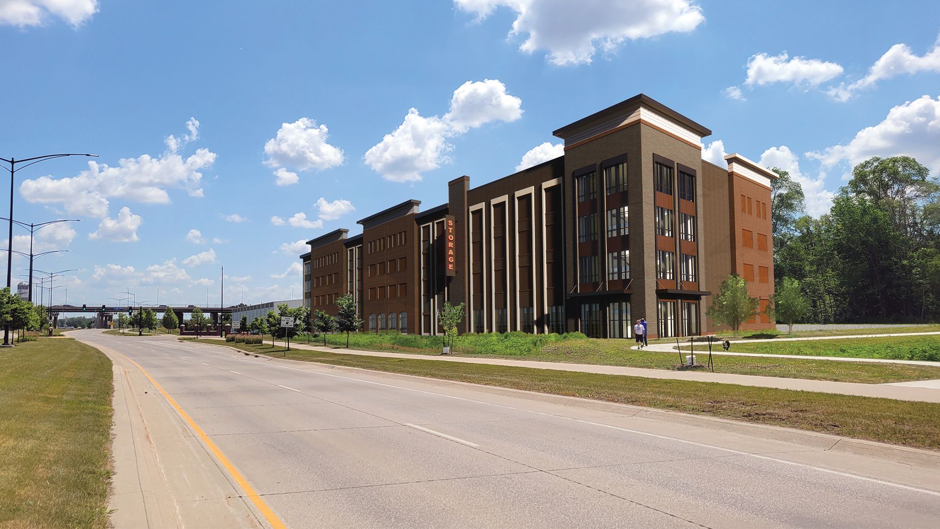 An illustration of a storage facility project planned in Des Moines.