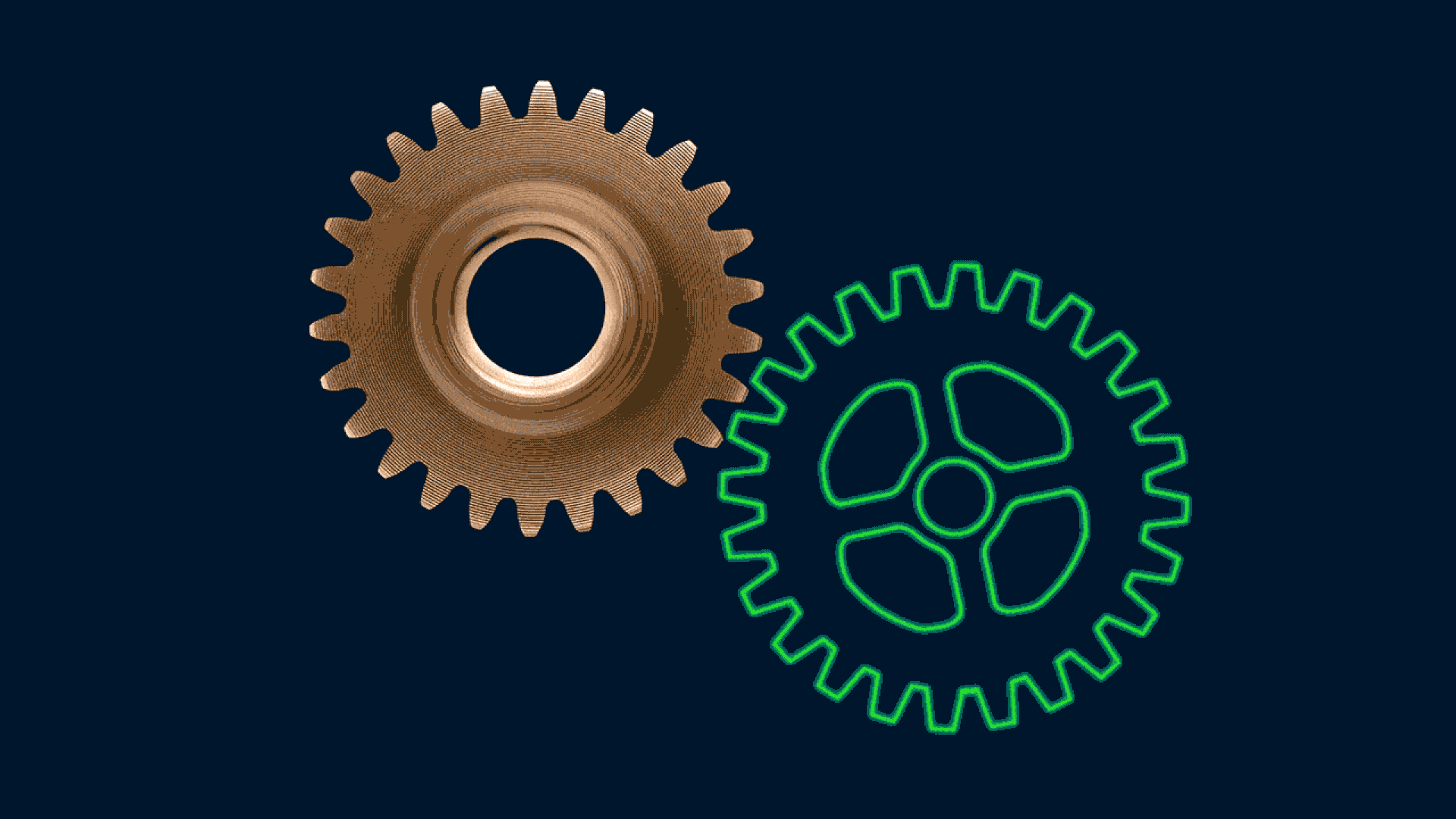 Illustration of a physical gear and digital gear turning