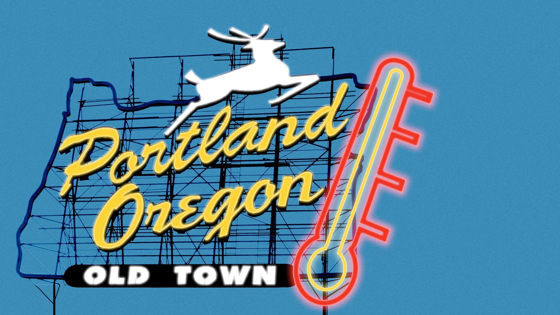 Illustration of a thermometer added to the Portland Oregon White Stag neon sign.