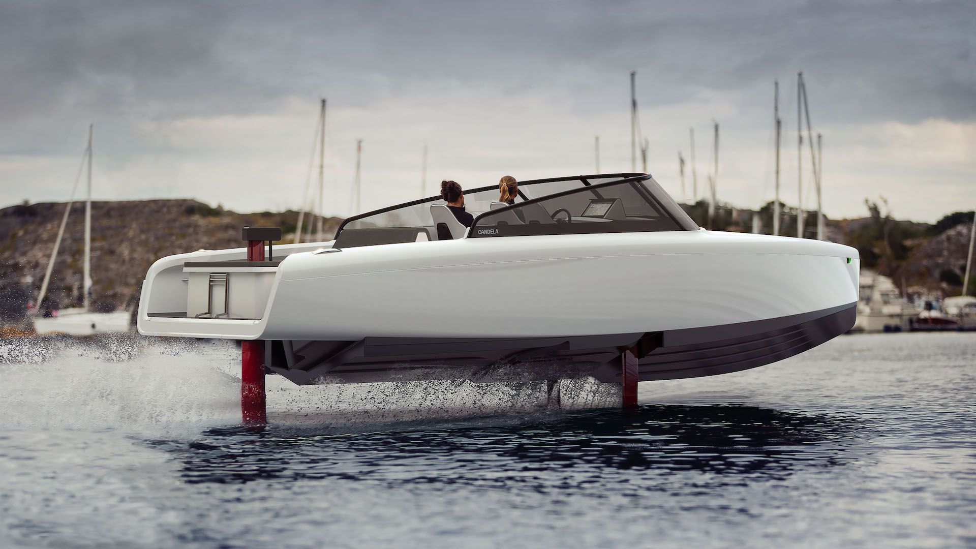 The Candela C-8 electric hydrofoiling boat.