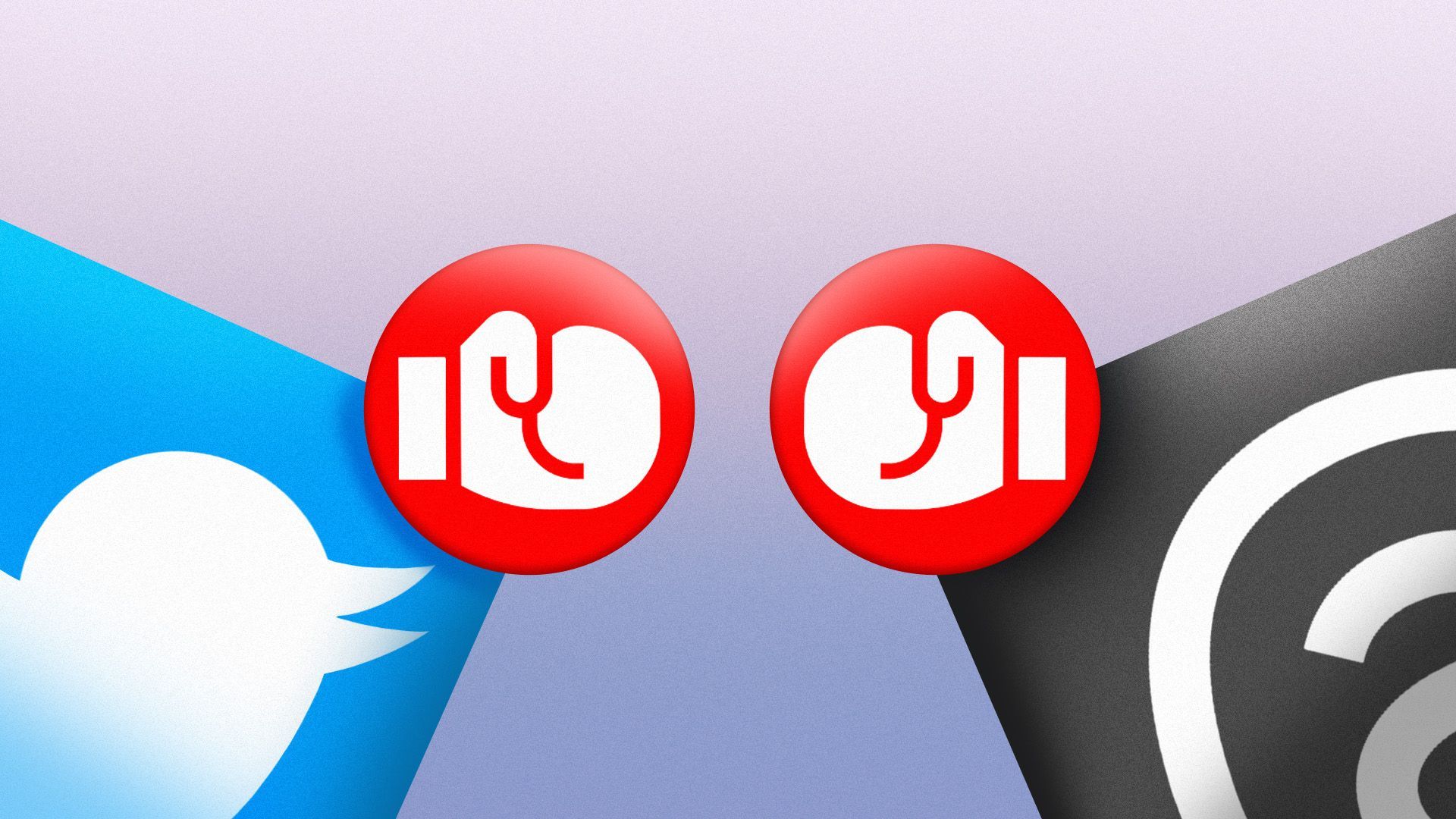 Illustration of the twitter and threads phone icons with boxing glove icons 