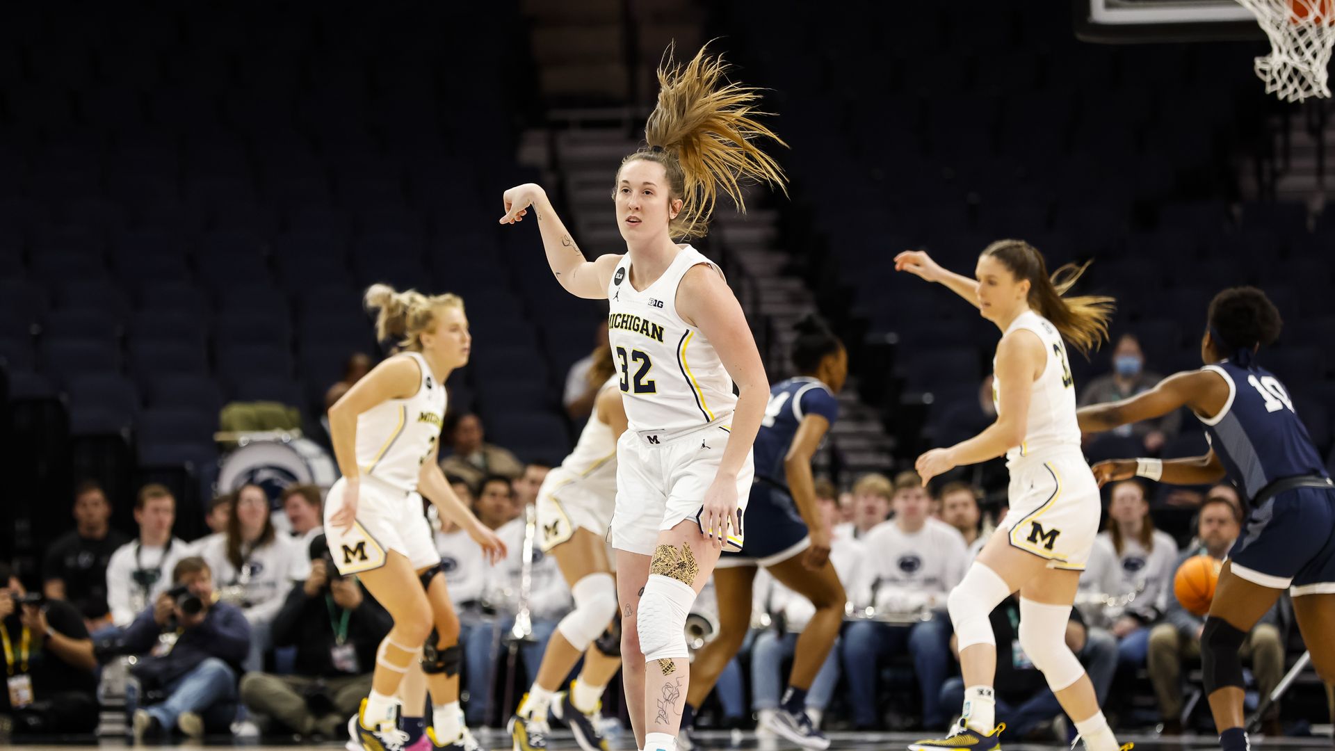 Leigha Brown celebrates a 3-pointer in the Big Ten Women's Basketball Tournament. Photo: David Berding/Getty Images