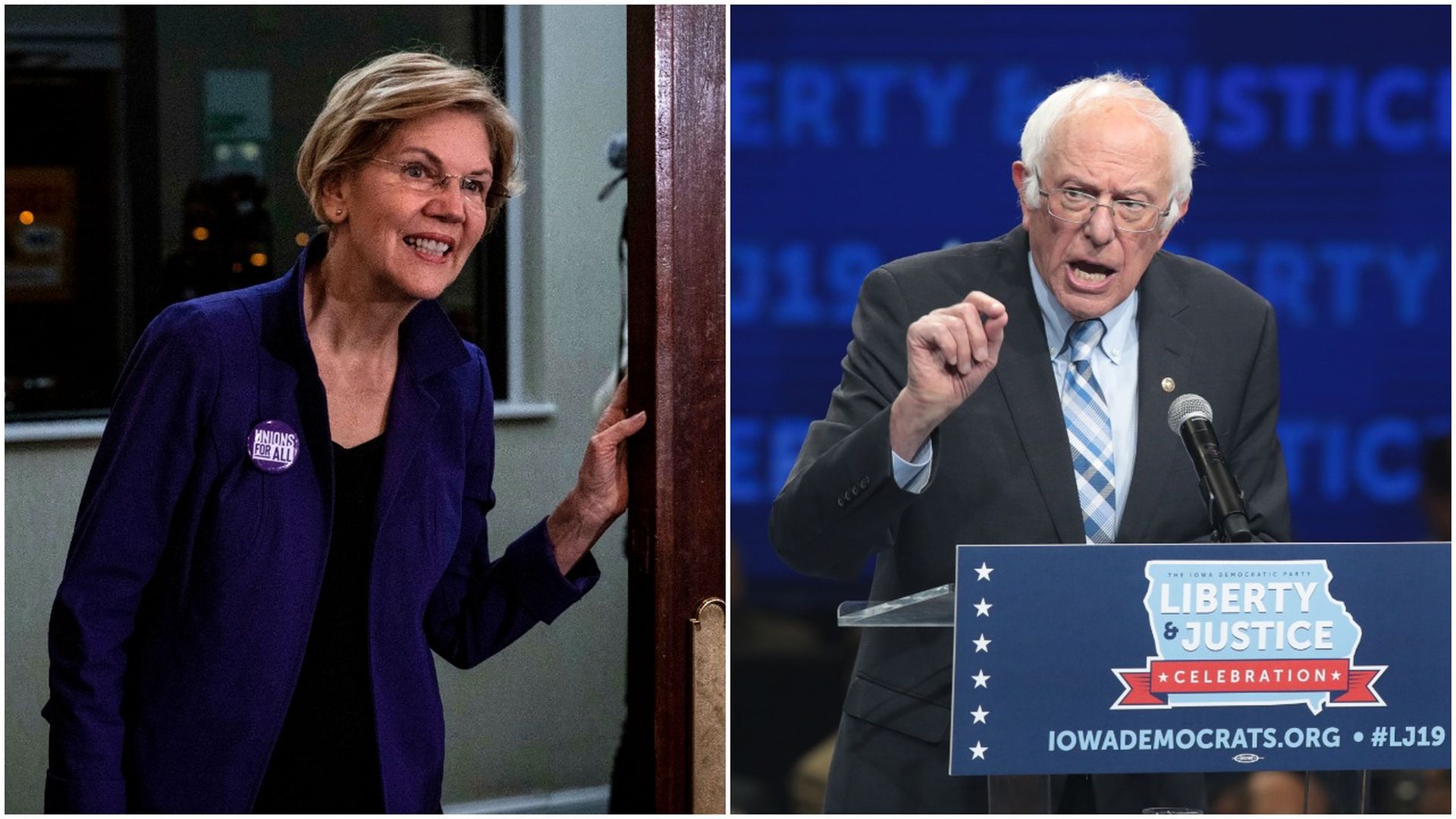 Pic stitch of elizabeth warren and bernie sanders