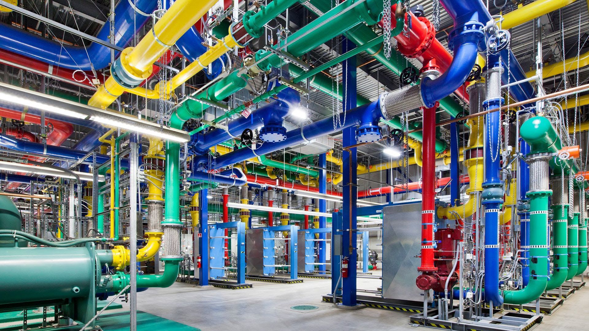 Google colored tubes in a room.