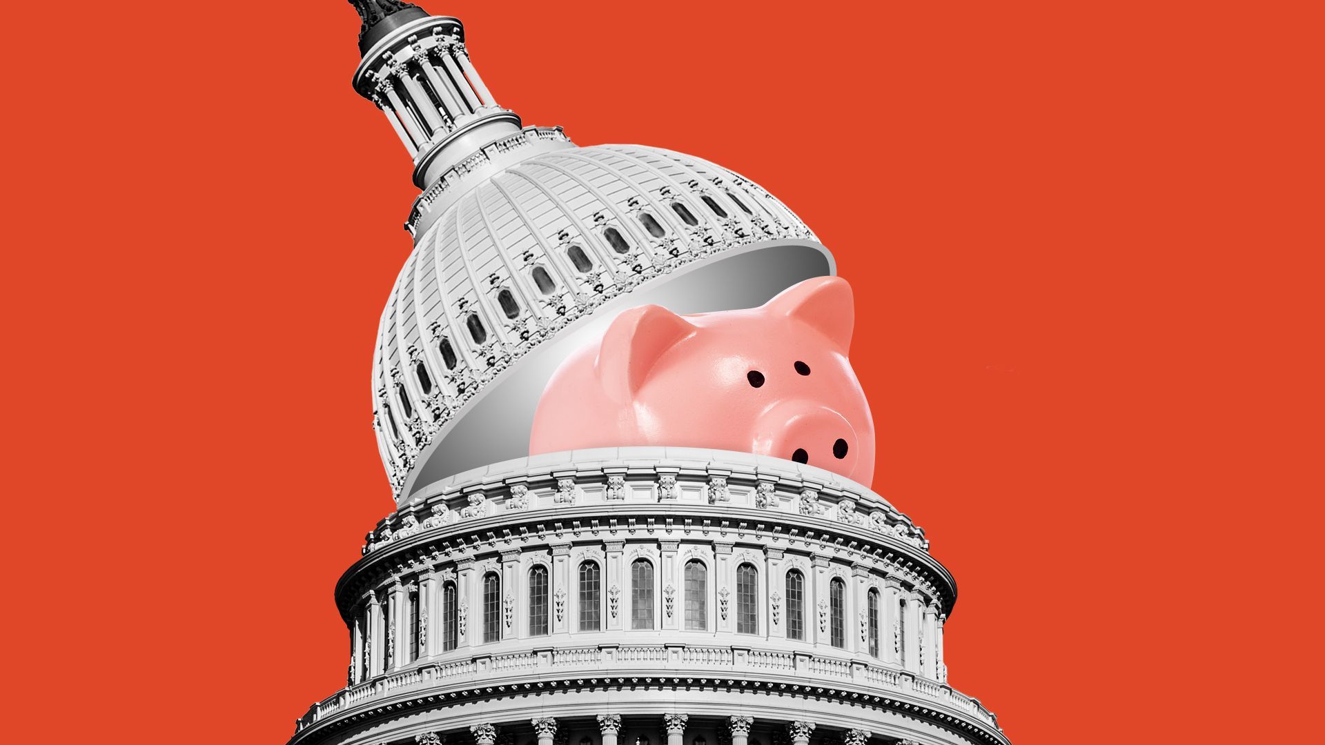 Illustration of the capitol dome cracking open to show a piggy bank inside