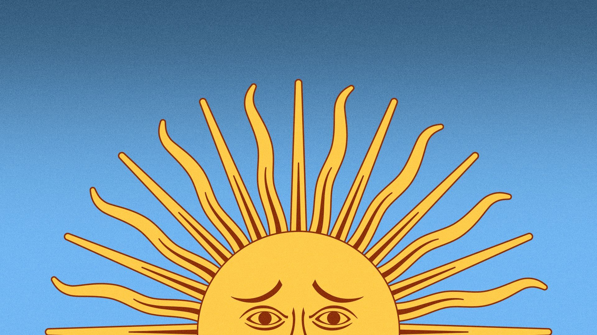 Illustration of the sun from Argentina's flag looking scared and hiding.