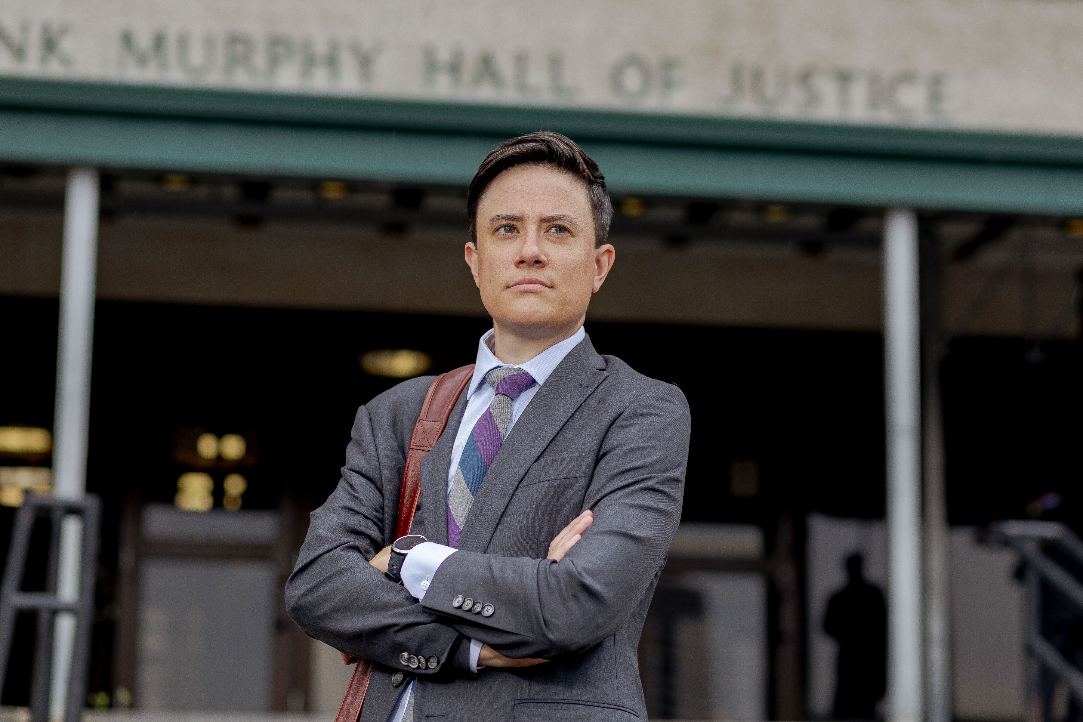 Sofia Nelson, a public defender, outside a courthouse in Detroit
