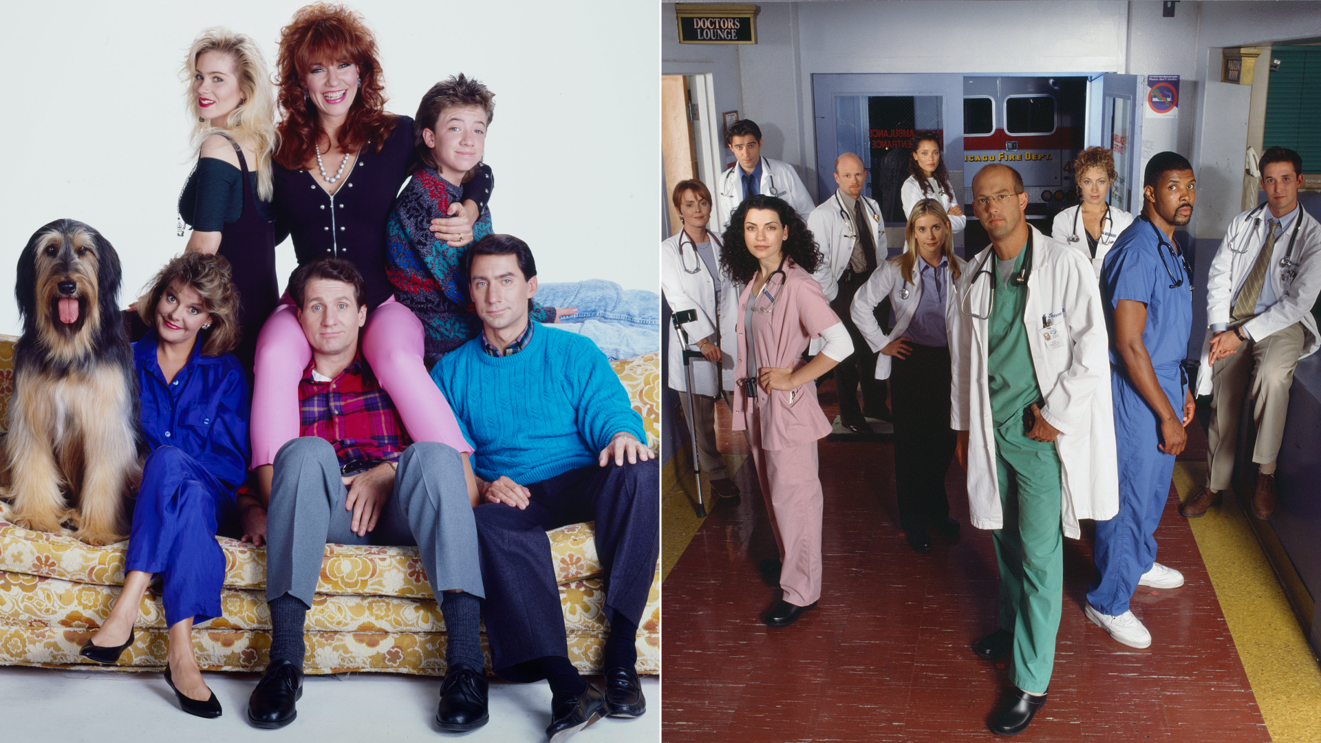 Photo of two television show casts. 
