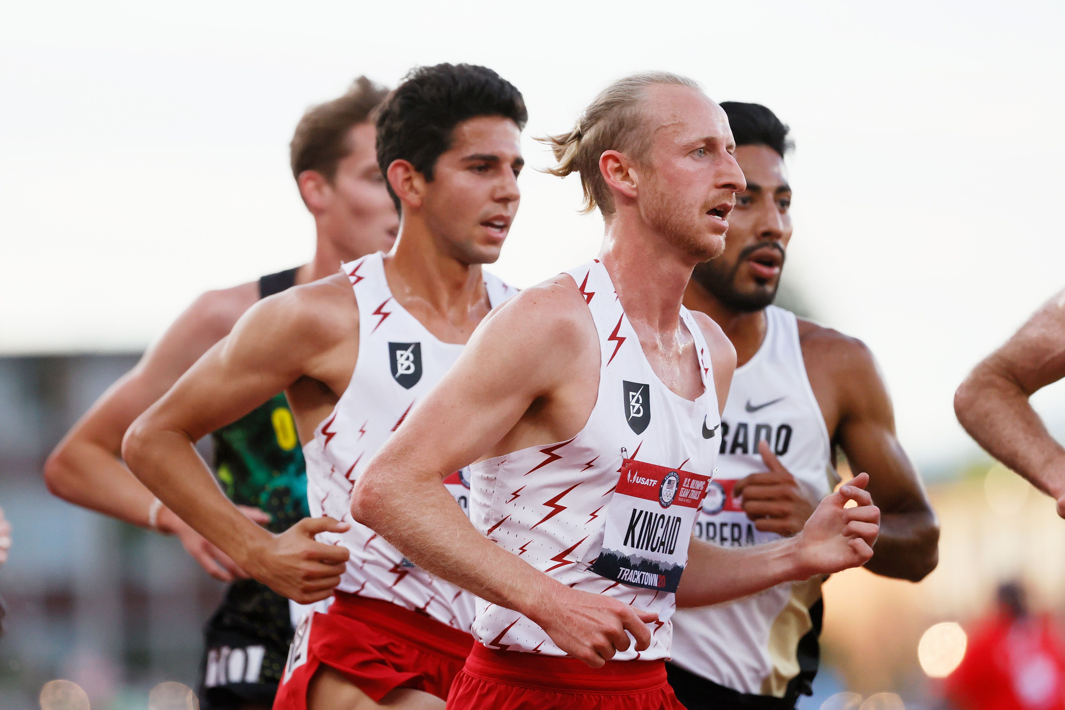 Woody Kincaid, center front, runs the 5,000-meter at the U.S. team trials in June. Photo: Steph Chambers/Getty Images