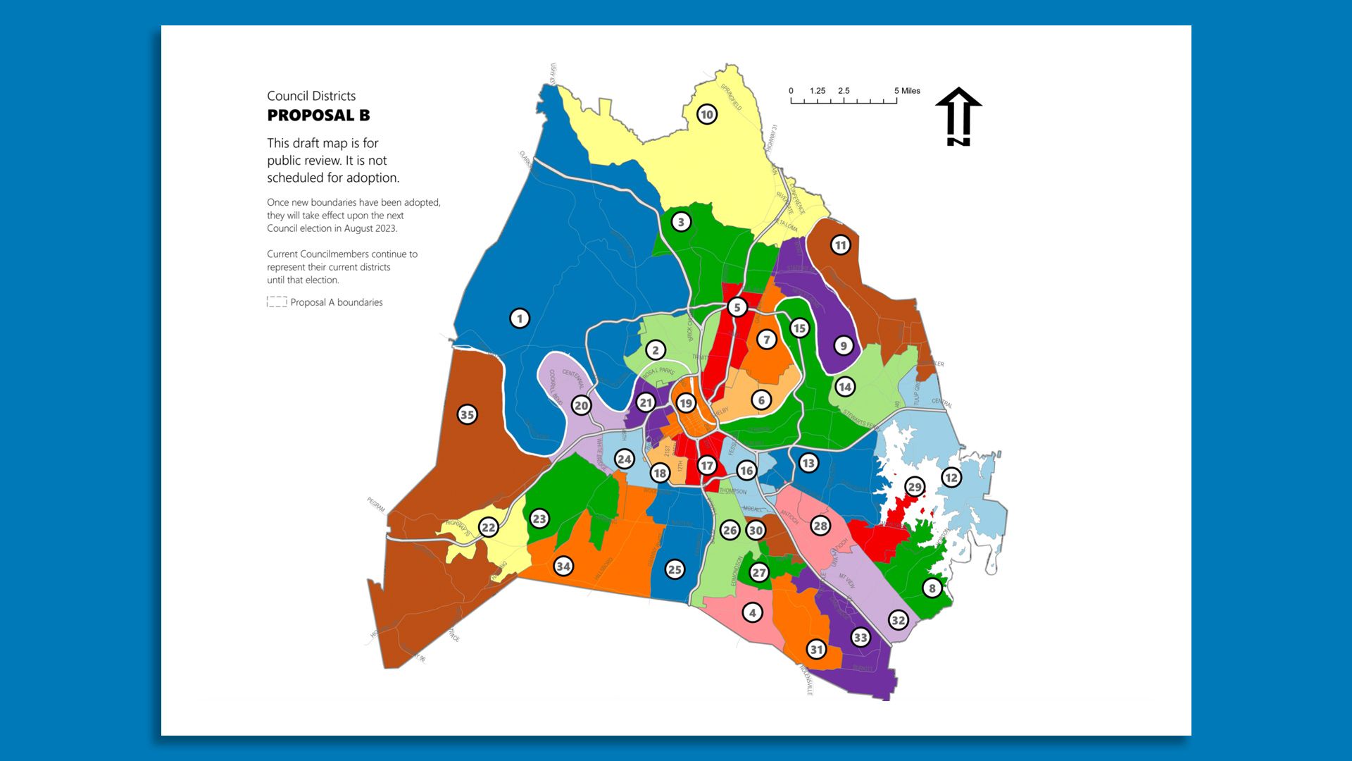 A map of the proposed new Metro Council districts for Davidson County
