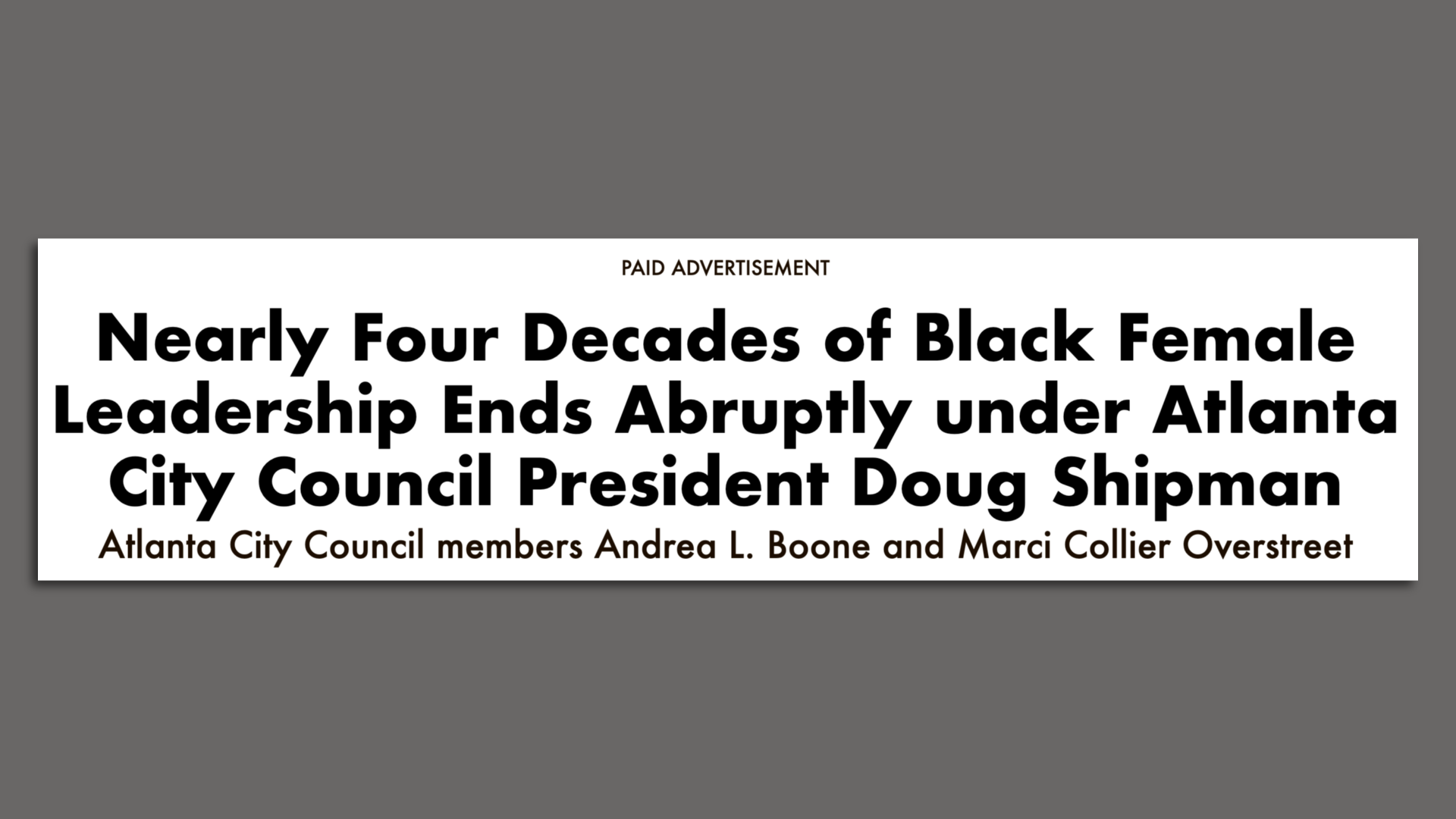 A screenshot of a headline criticizing City Council President Doug Shipman for not assigning Black women to committee leadership positions